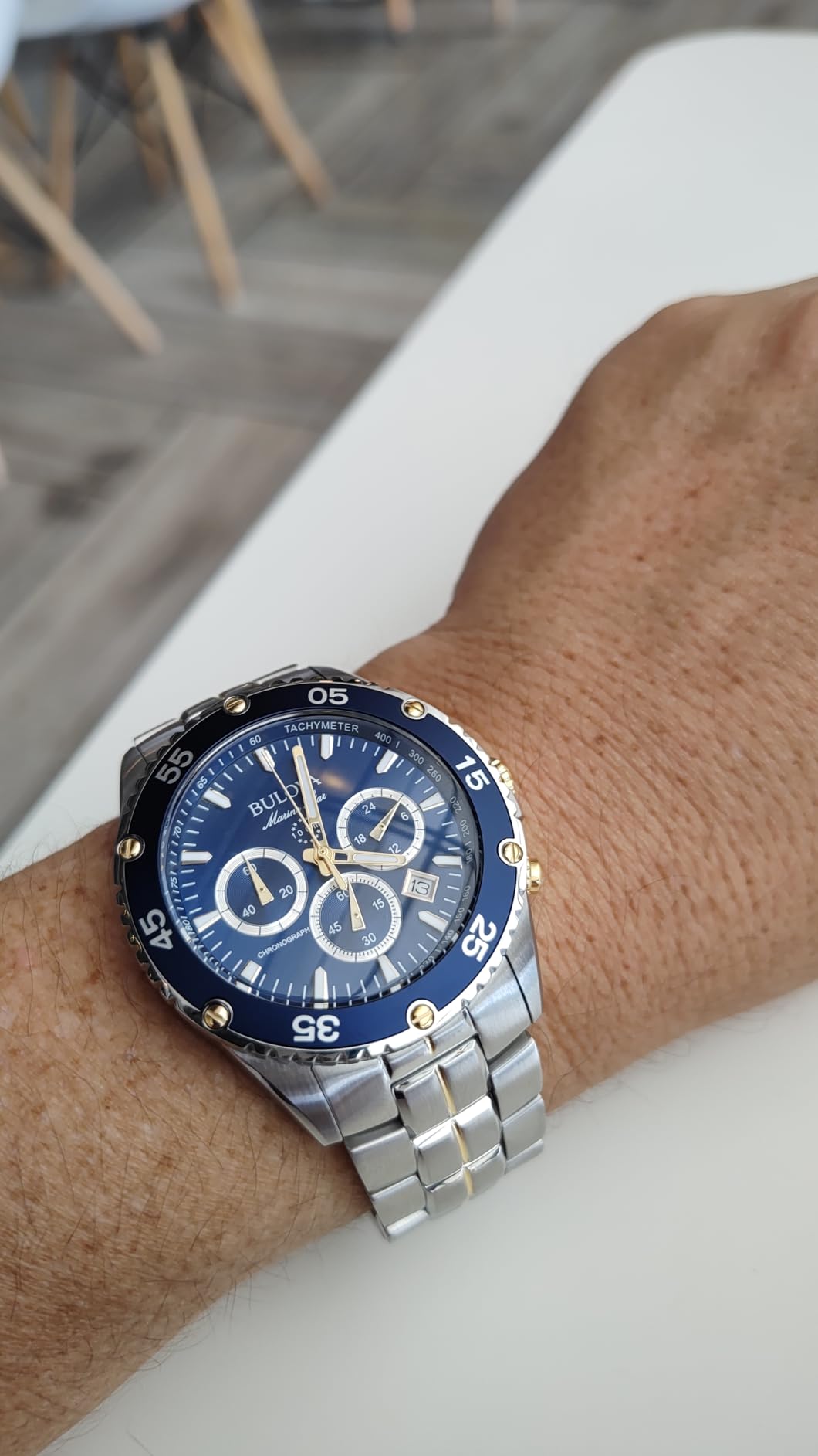 Bulova Men's Marine Star Two-Tone Stainless Steel Chronograph Quartz Watch, Blue Dial Style: 98H37 customer photo 2