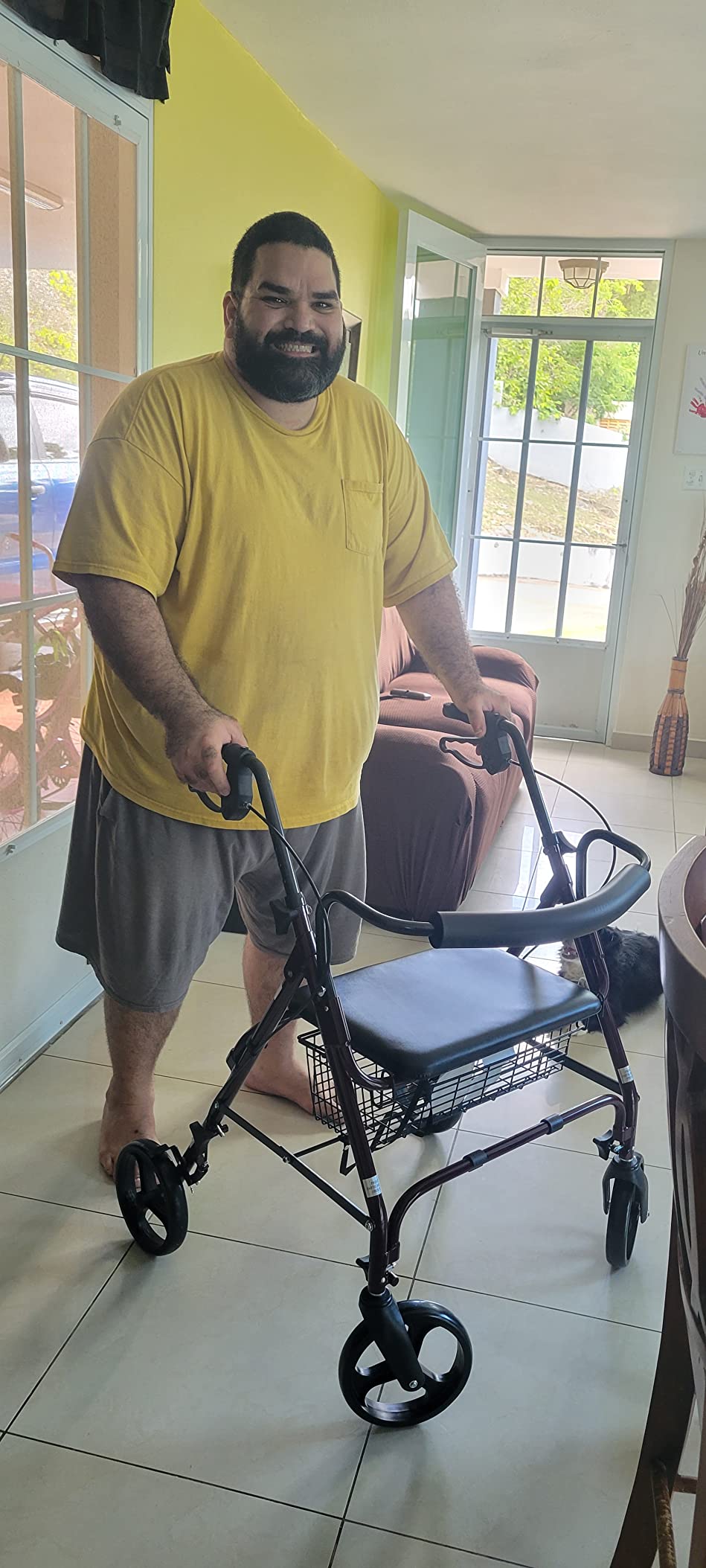 Medline Large Extra Wide Aluminum Bariatric Rollator Walker with Seat, 400 lb. Weight Capacity, Foldable, Under Seat Storage, 8