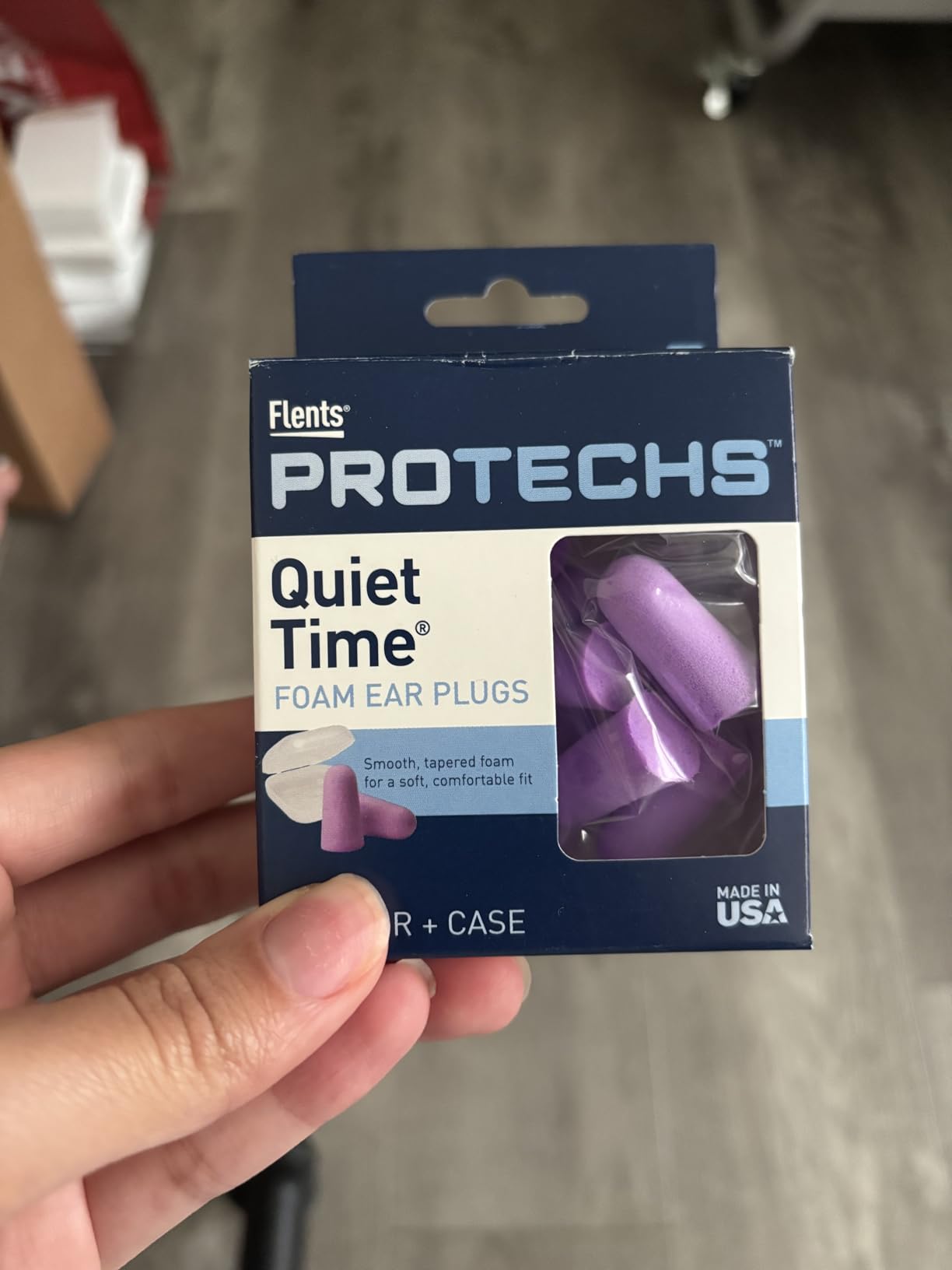 Flents Protechs Foam Ear Plugs, 10 Pair with Case for Sleeping, Snoring, Loud Noise, Traveling, Concerts, Construction, Studying, Work, Shooting, NRR 33, Purple, Disposable, Made in the USA customer photo 1