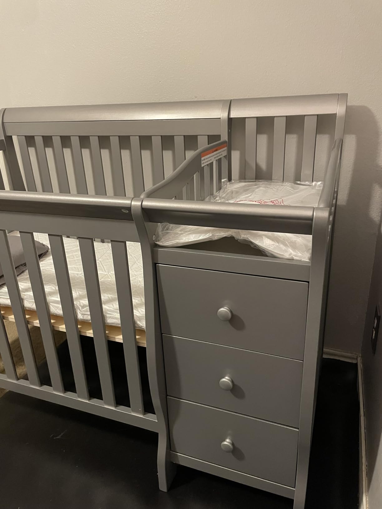 Dream On Me Jayden 4-in-1 Mini Convertible Baby Crib & Changer with Storage in White, Pinewood, GreenGuard Gold & BSA, 1