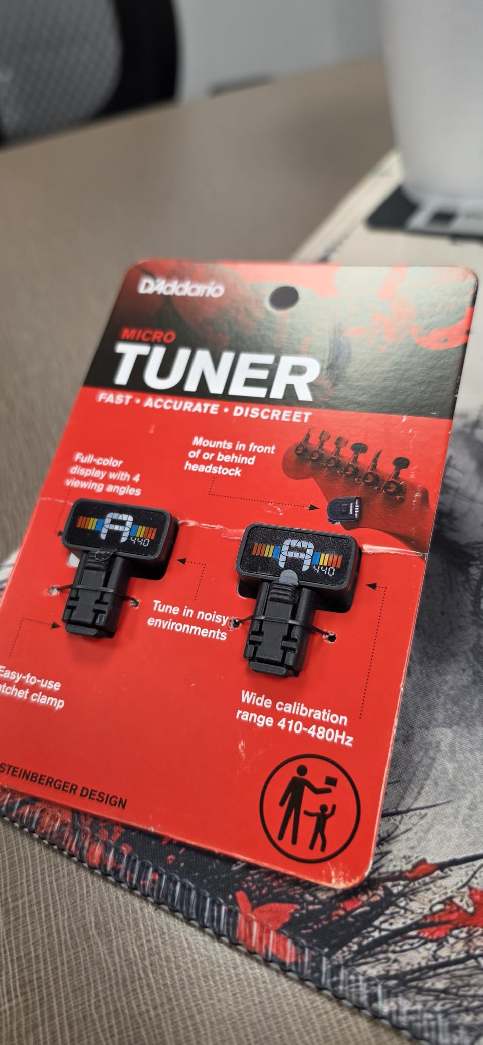 D'Addario Guitar Tuner - Micro Headstock Tuner - Tuner for Acoustic Guitar, Electric Guitar, Bass Guitar, Mandolin, Banjo, Ukulele - Compact & Discrete - Clip On - 1 Pack customer photo 2