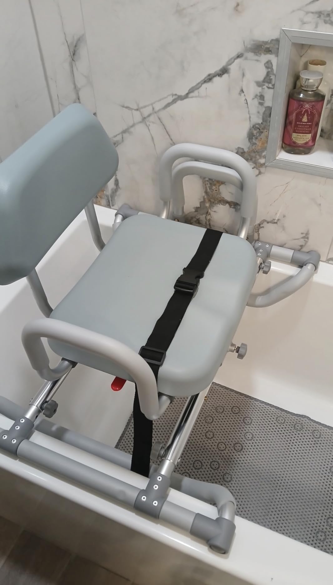 Platinum Health HydroSlide Sliding Shower Chair Swivel Seat for Bathtub, Soft, Padded with industry-exclusive, patented Gap-Bridge safety feature. Padded Armrests. Ideal for Elderly and Seniors (Blue) customer photo 1