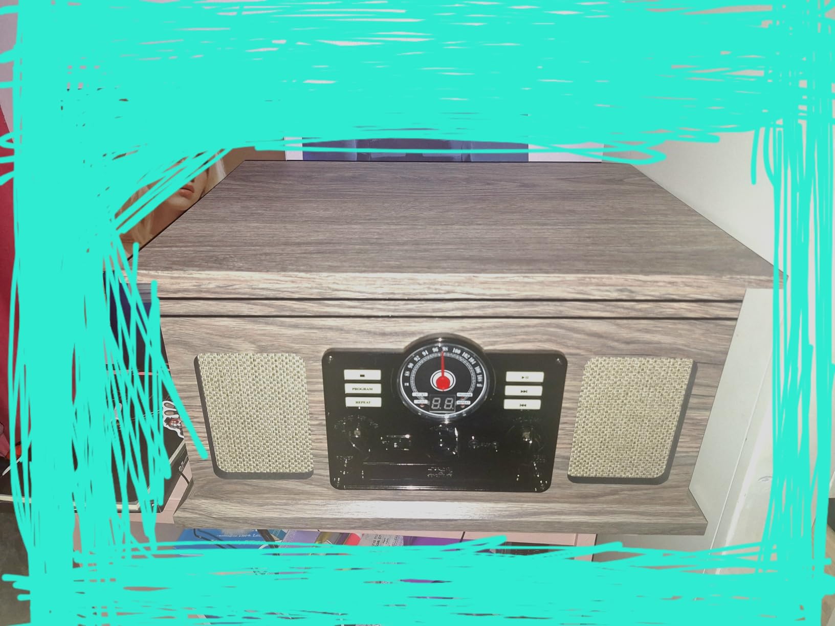 Victrola The Quincy 6-in-1 Bluetooth Record Player & Multimedia Center with Built-in Speakers - 3-Speed Turntable, CD & Cassette Player, FM Radio, Wireless Music Streaming (Mahogony) customer photo 2