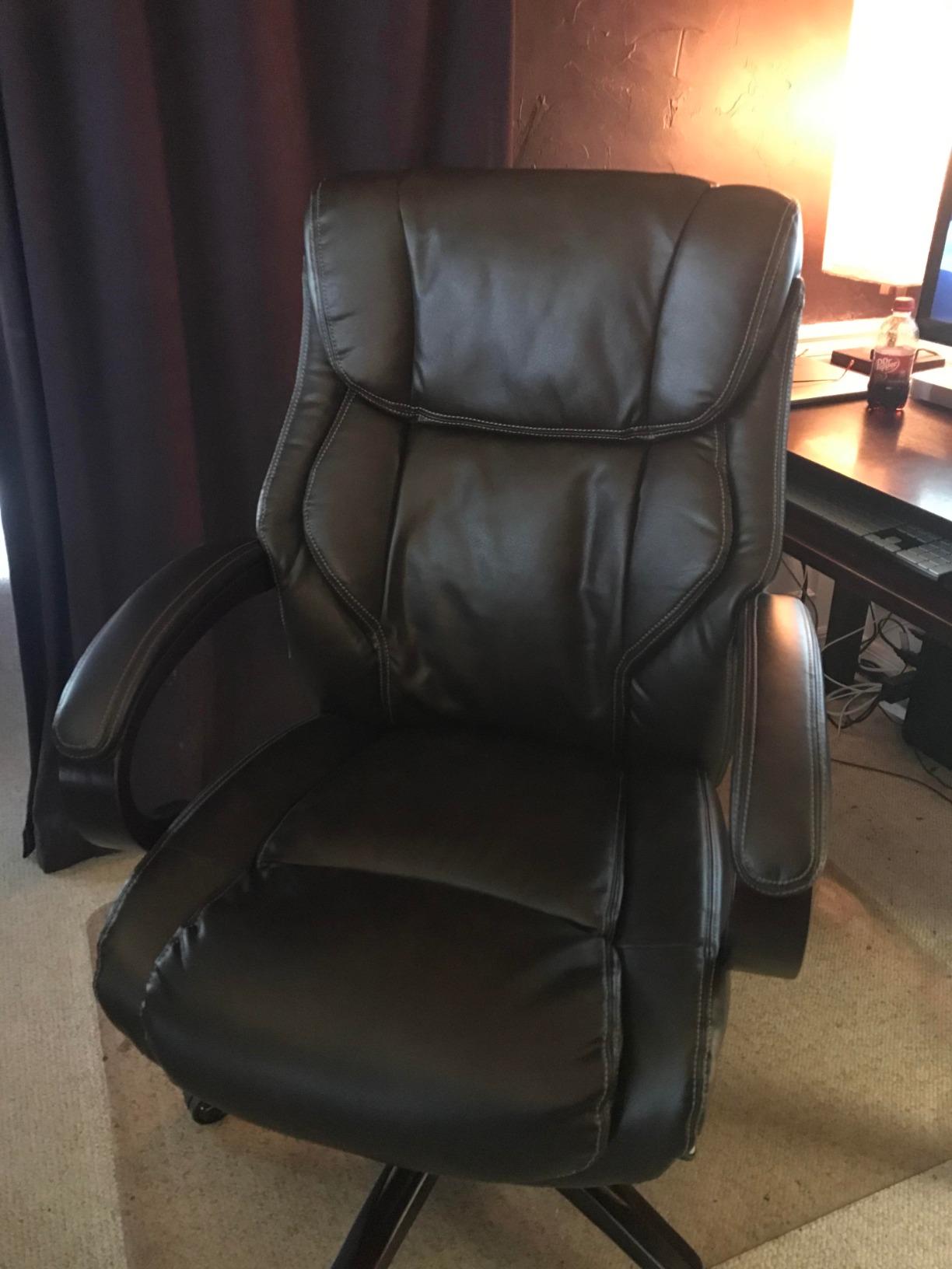 La-Z-Boy Bellamy Executive Office Chair with Memory Foam Cushions, Real Wood Arms and Swivel Base, Waterfall Seat Edge, Faux Bonded Leather, Brown customer photo 2