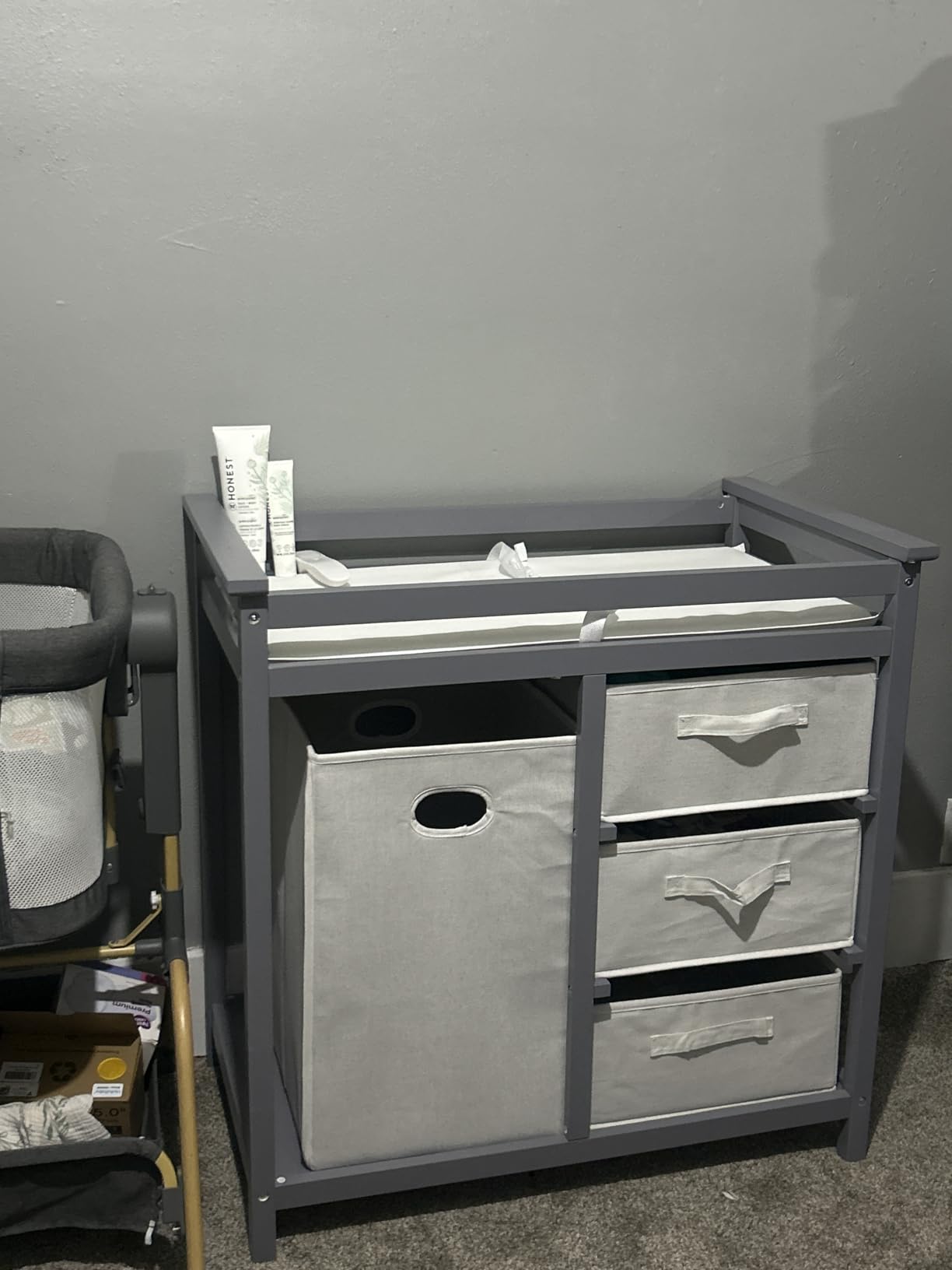 Badger Basket Modern Baby Changing Table with Laundry Hamper and 3 Storage Drawers, Gray and White customer photo 1