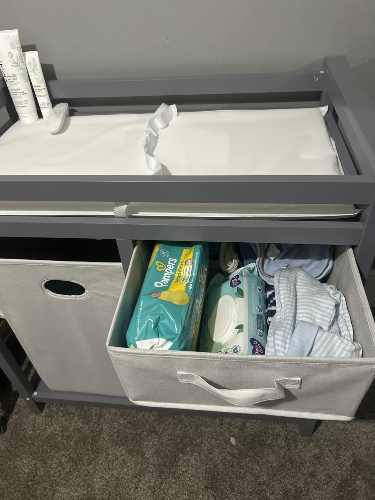 Badger Basket Modern Baby Changing Table with Laundry Hamper and 3 Storage Drawers, Gray and White customer photo 2