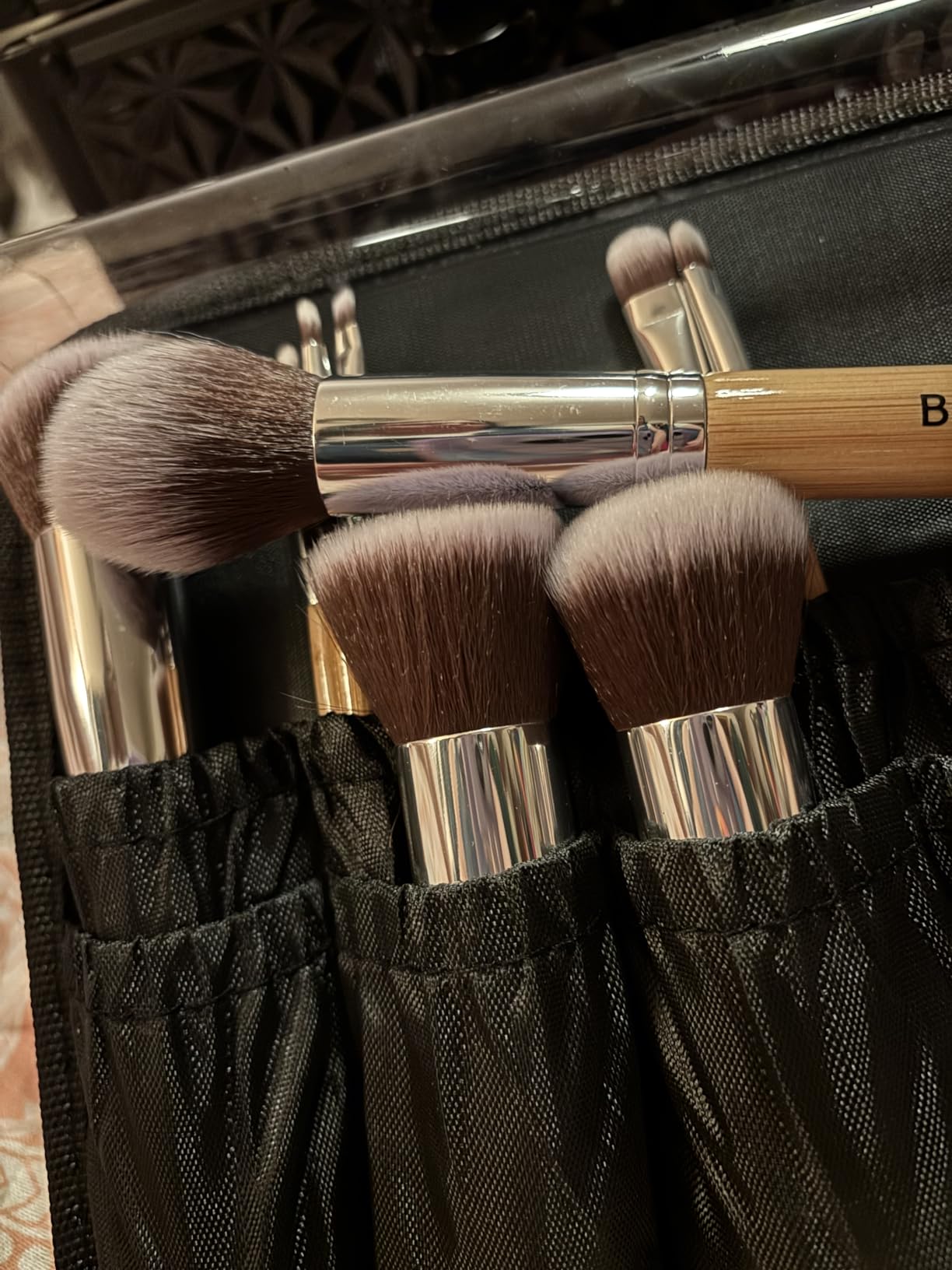 BS-MALL Makeup Brush Set 11Pcs Bamboo Synthetic Kabuki Brush Set Foundation Powder Blending Concealer Eye shadows Blush Cosmetics Brushes with Travel Organizer Bag & Makeup Sponge customer photo 2