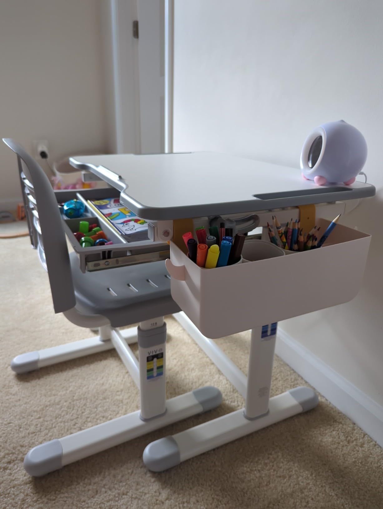 VIVO Height Adjustable Children's Desk and Chair Set, Kids' Multifunctional Interactive Workstation for School Writing Study Play, Tilting Desktop with Pullout Storage Drawer, Blue, DESK-V201B customer photo 2