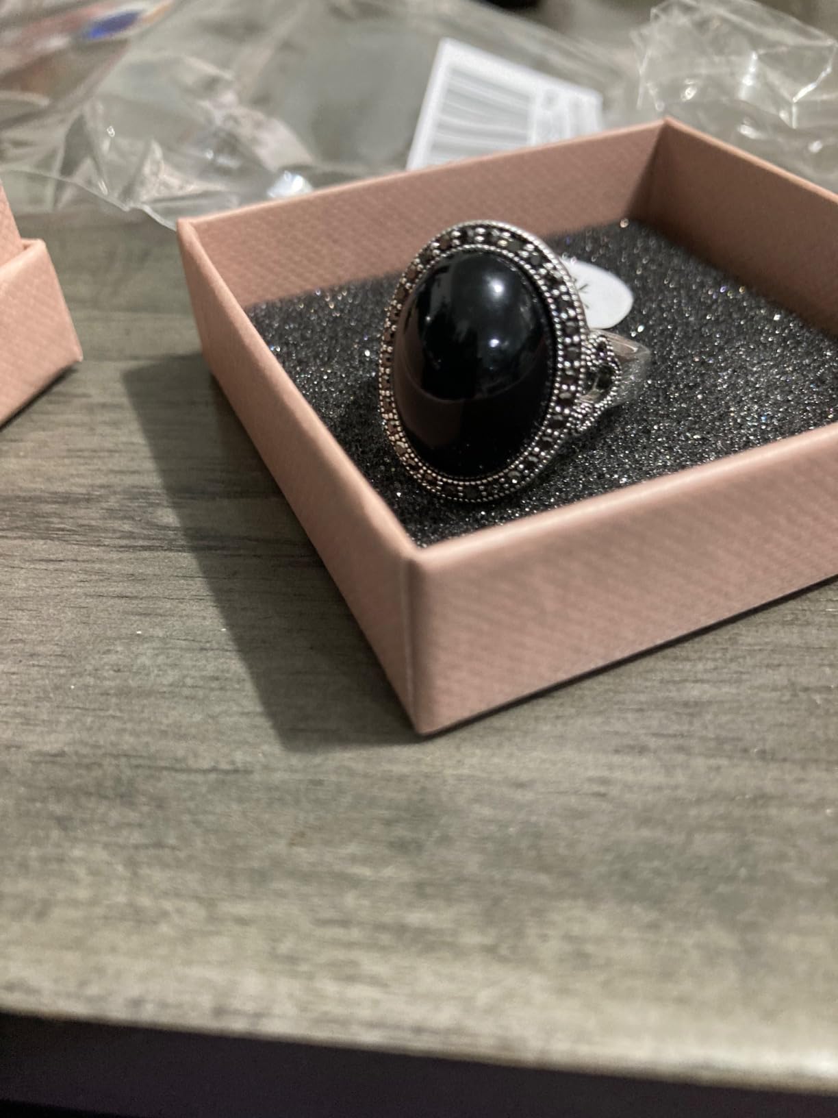 Mytys Retro Vintage Cocktail Statement Ring Black Marcasite & Crystal Rings for Women Antique Silver Big Black Onyx Stone Ring customer photo 2