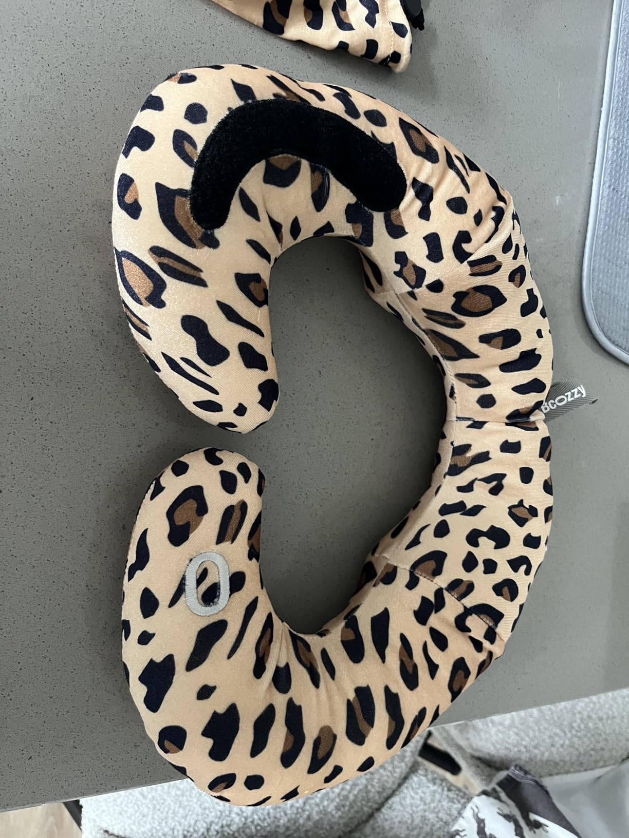 BCOZZY Travel Neck Pillow for Airplane - Patented Double Support for Head, Neck, and Chin. Best for Long Flights, Plane Sleeping, and Car Rides. Adjustable Size. Fully Washable. Carry Bag. Large, Navy customer photo 2