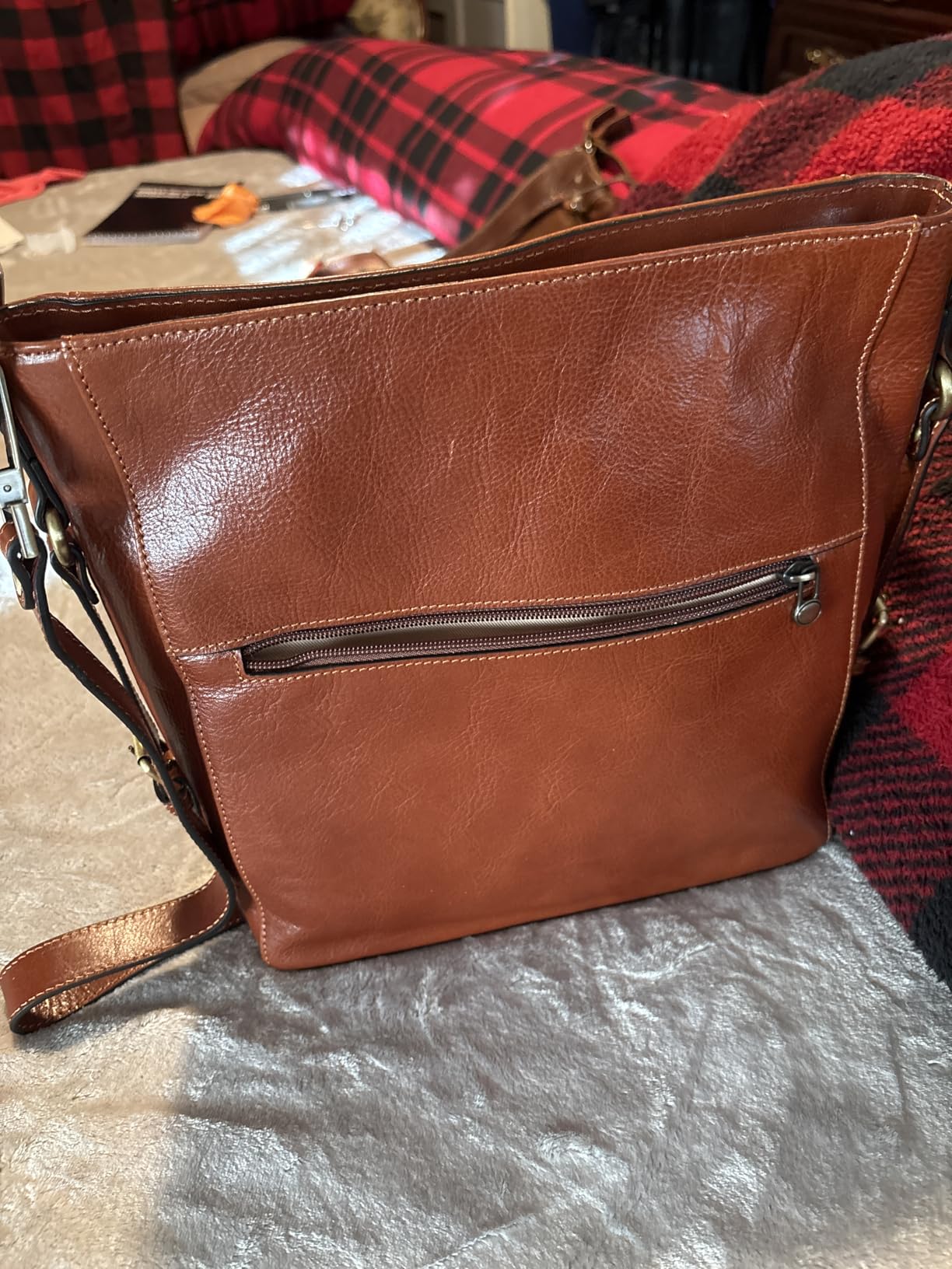 Hobo Full Grain Italian Leather Purses and Handbags for Women with Convertible Shoulder Strap Fits 9.7 Inch iPad Light Weight Brown customer photo 2