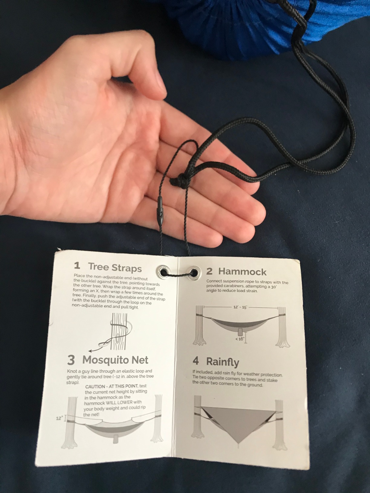 Oak Creek Lost Valley Camping Hammock Bundle Includes Mosquito Net, Rain Fly, Tree Straps, Compression Sack. Weighs Four Pounds, Perfect for Camping. Lightweight Nylon Single Hammock. Blue and Gray customer photo 1