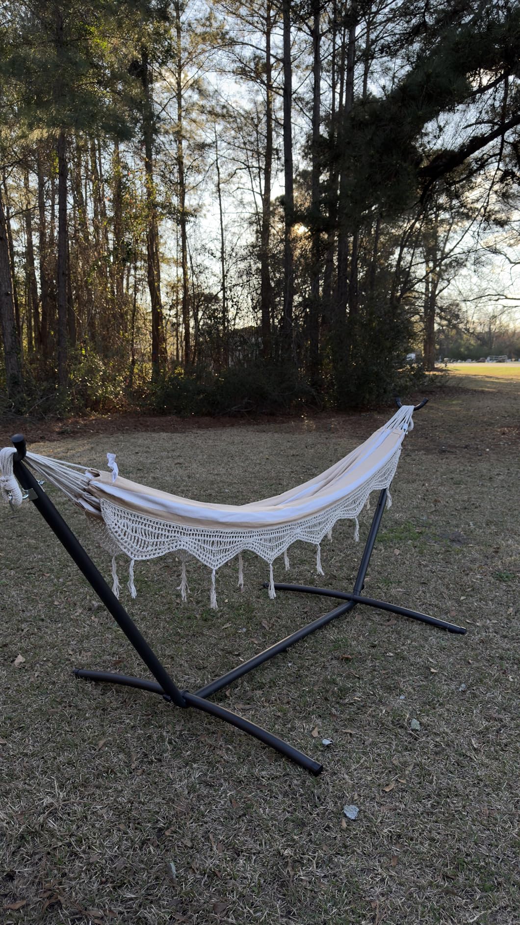 Amazon Basics Double Portable Hammock with Space Saving Steel Stand and Carrying Case, 2 Person, 470lb Capacity, Multi Color, 118