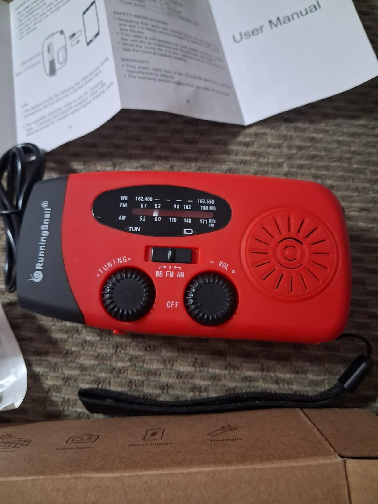 RunningSnail Emergency Hand Crank Radio With LED Flashlight For Emergency, AM/FM NOAA Portable Weather Radio With 2000mAh Power Bank Phone Charger, USB Charged & Solar Power For Camping, Emergency customer photo 1