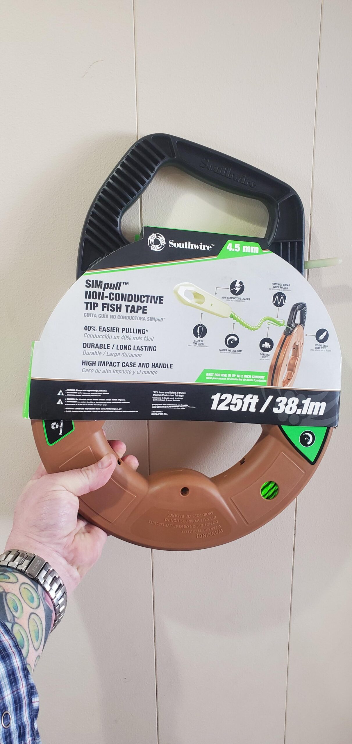 Southwire Non-Conductive Fish Tape - Ensures Safe Pulls in Live Conduit - Spiral Extruded Polymer - Low Friction - Rust Resistant - Flexible Design - 125 ft x 4.5 mm customer photo 7