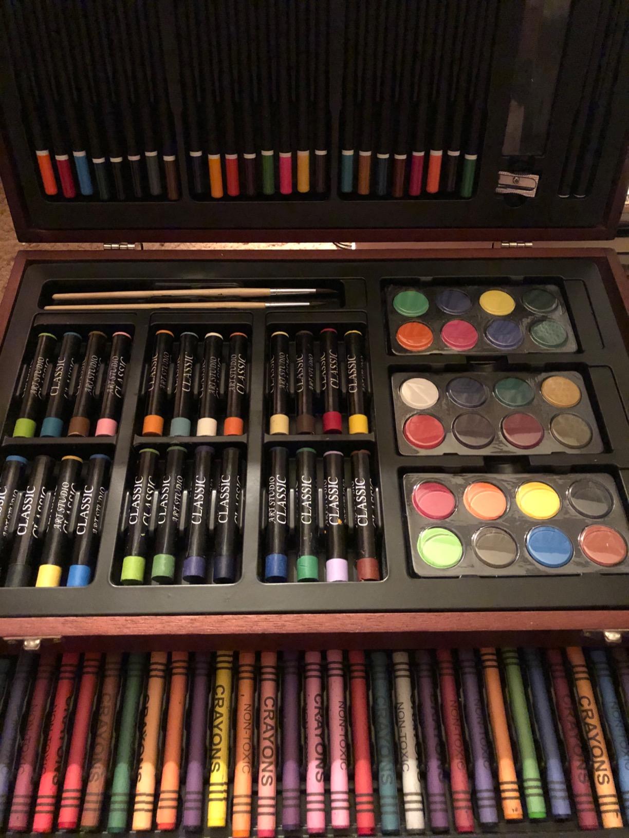 U.S. Art Supply 162-Piece Mega Wood Box Artist Kit with Painting, Drawing & Art Supplies for Adults - 24 Each (Watercolors, Oil Pastels, Pencils), 60 Crayons & 2 Brushes - Art Kit for Adults, Gift Set customer photo 2