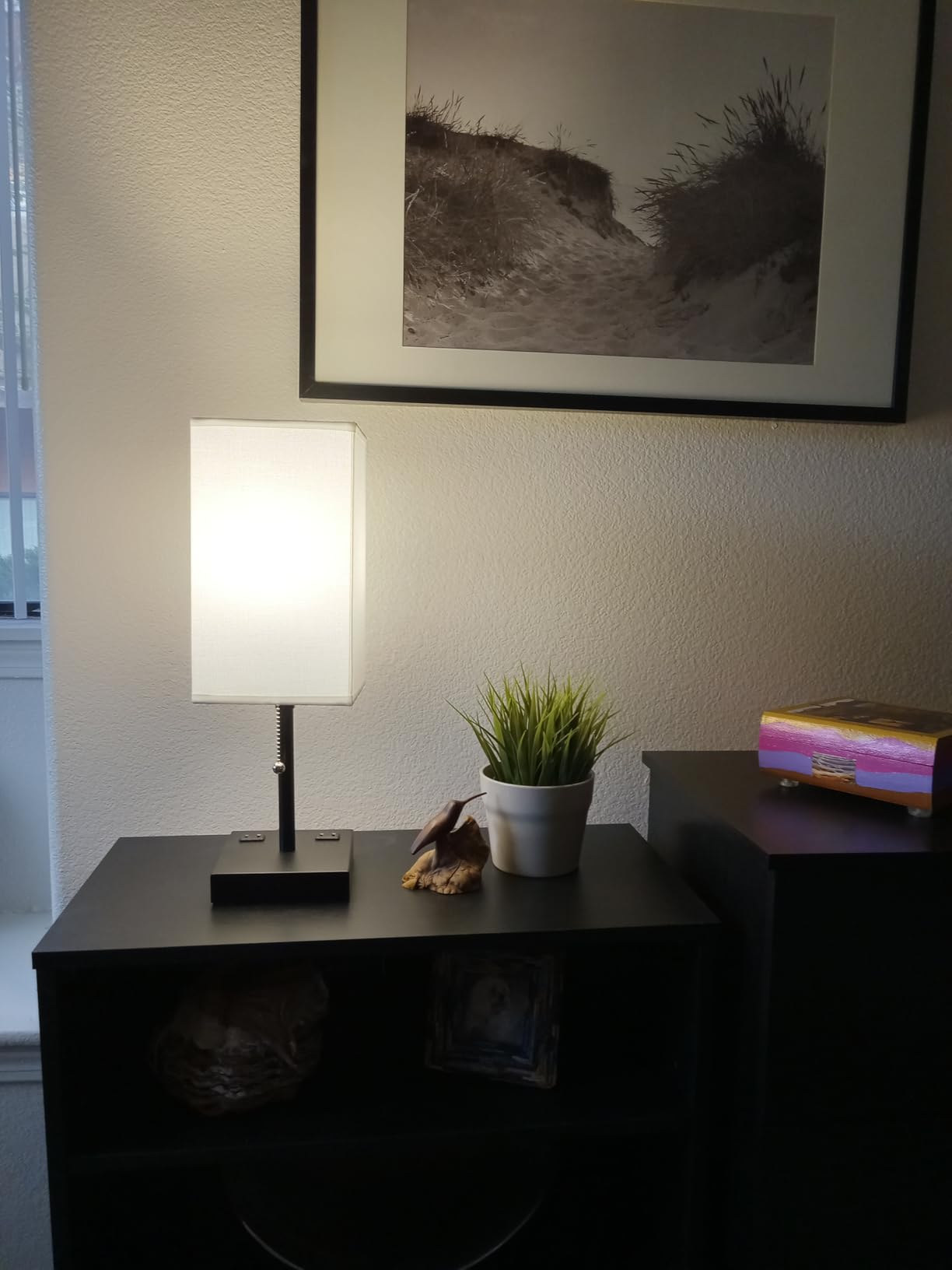 Small Table Lamp for Bedroom - Bedside Lamps for Nightstand, Minimalist Night Stand Light Lamp with Square Fabric Shade, Desk Reading Lamp for Kids Room Living Room Office Dorm customer photo 2