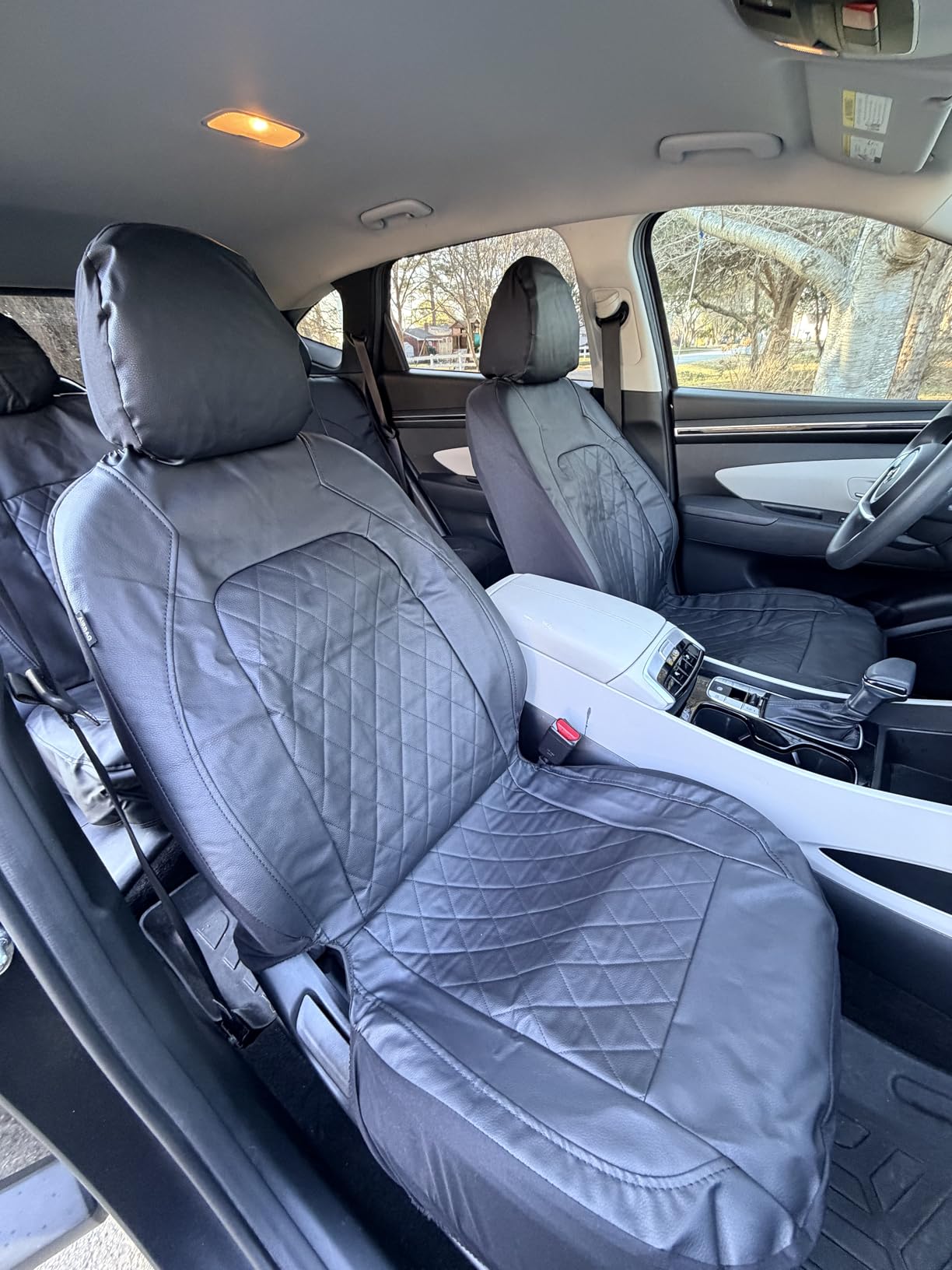 Universal Deluxe Pu Luxury Vinyl Faux Leather Car Seat Covers Full Set, Airbag Compatible, Breathable, Fit for Cars, Trucks, SUV (All Black) customer photo 2