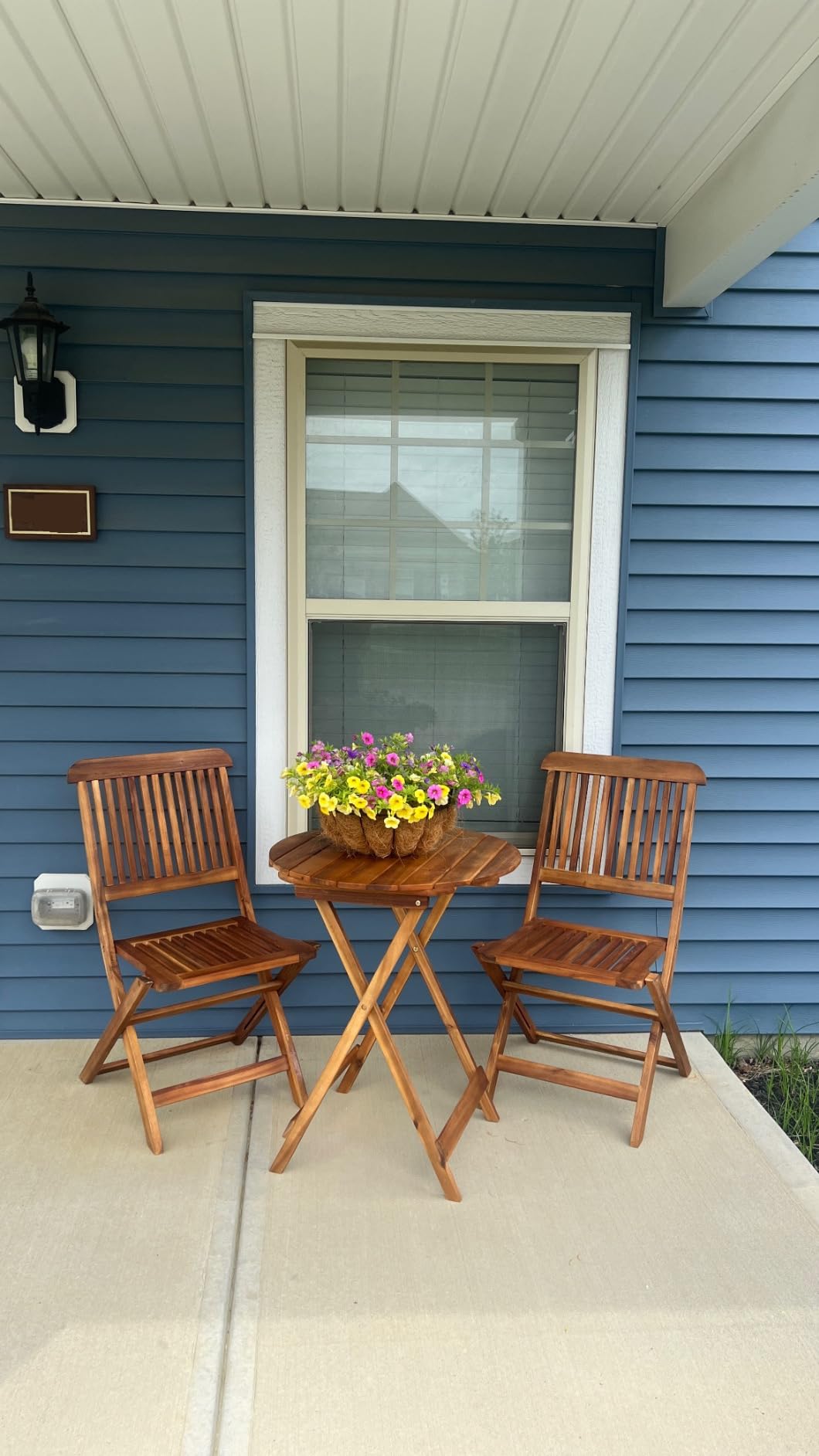 Best Choice Products 3-Piece Acacia Wood Bistro Set, Folding Patio Furniture for Backyard, Balcony, Deck w/ 2 Chairs, Round Coffee Table, Teak Finish - Natural customer photo 2