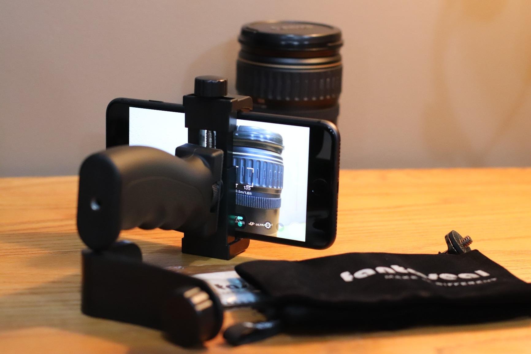 Ergonomic Anti-Falling Cell Phone Vlogging Hand Grip Stabilizer Smartphone Holder Rig Mount Video Kit w/Safety Strap Portable Selfie Stick for iPhone Samsung (Landscape+Portrait)-Mic/Light Adapter customer photo 2