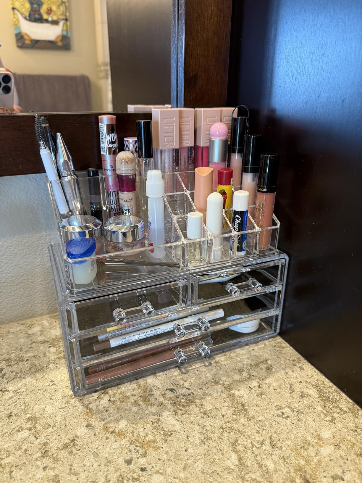 Masirs Clear Makeup Organizer - 16-Compartment Cosmetic and Jewelry Holder with 4 Drawers - Vanity Storage Box for Makeup, Skincare, Accessories, and Jewelry Display customer photo 1