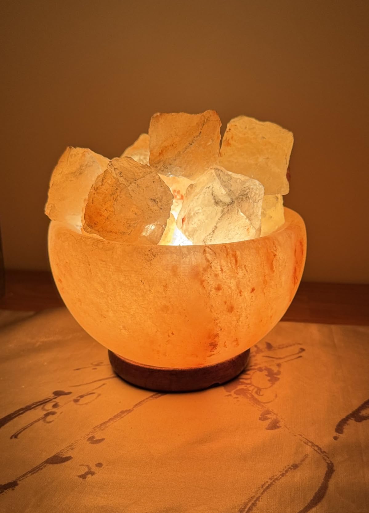 Spantik Himalayan Salt Lamp Bowl with Natural Crystal Chunks, Dimmer Cord and Classic Wood Base Premium Quality Authentic from Pakistan customer photo 2