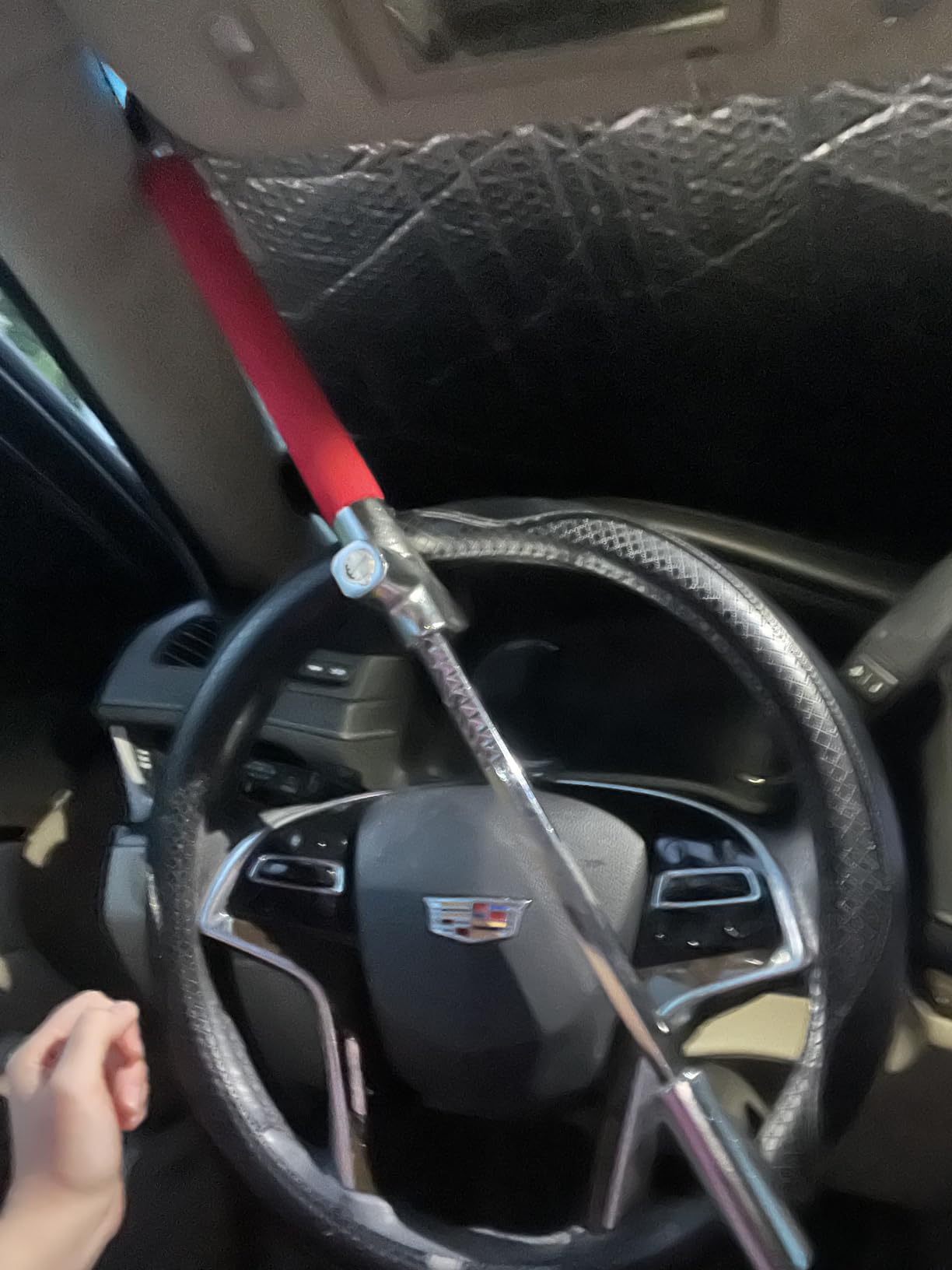 Tevlaphee Steering Wheel Lock for Cars, Wheel Lock, Vehicle Anti-Theft Lock, Adjustable Length Clamp Double Hook Universal Fit Emergency Hammer Window Breaker Self Defense Heavy Duty Secure customer photo 2