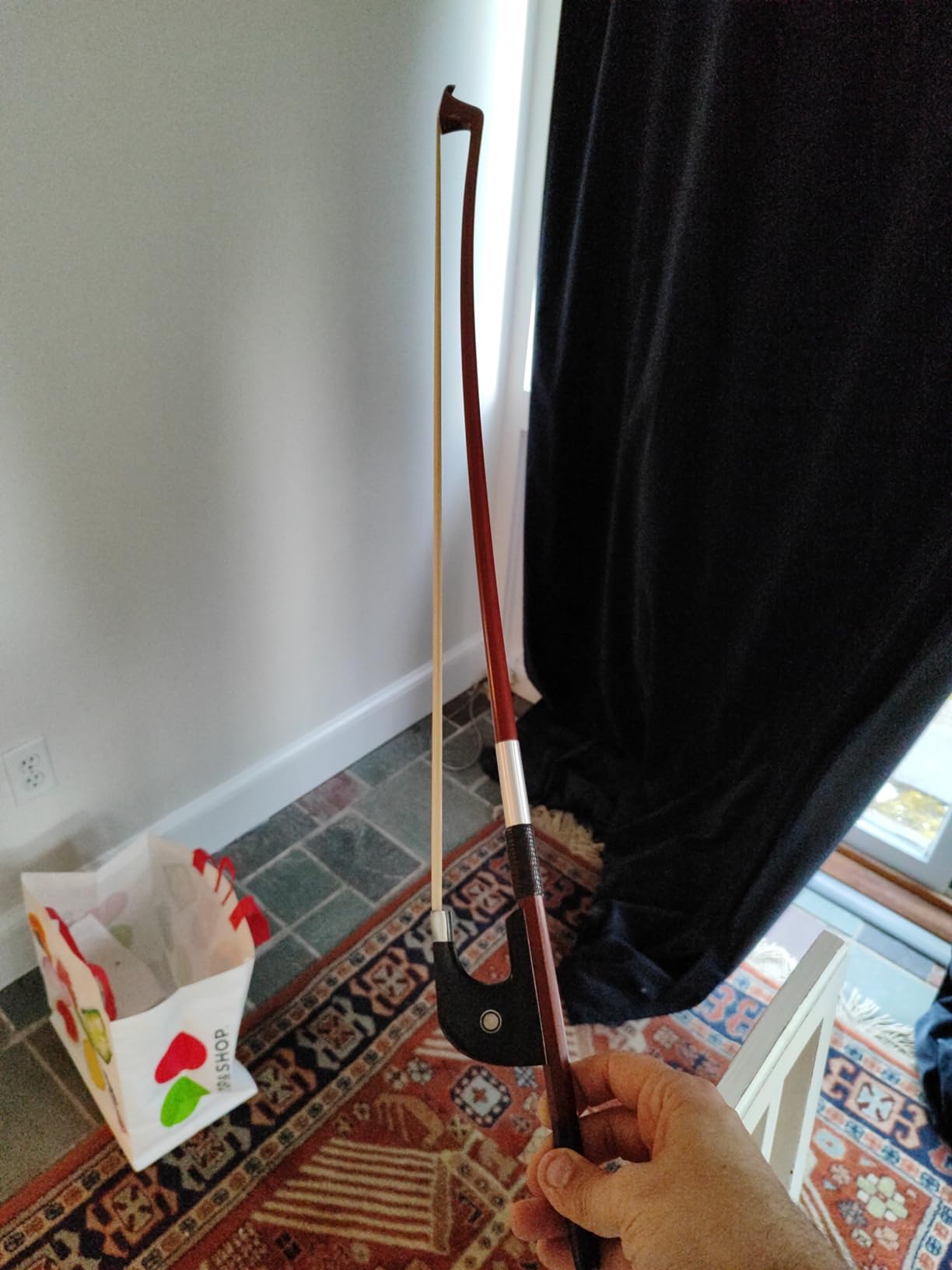 Yinfente 3/4 Upright double bass Bow Brazilwood German Bow Natural Bow Hair Well balanced customer photo 1
