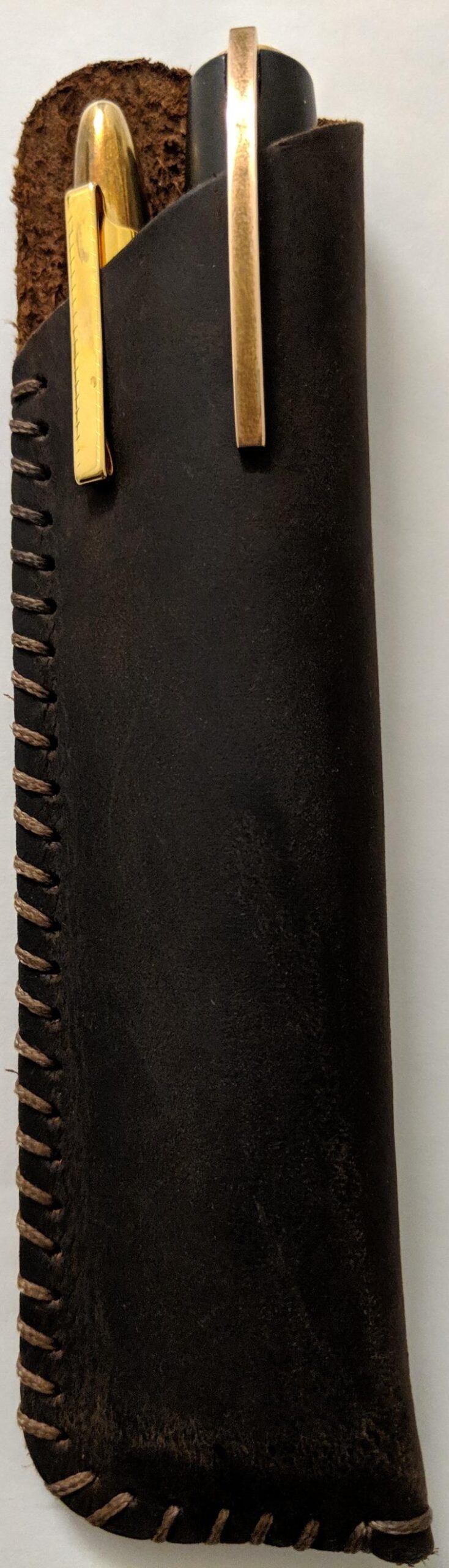 Handmade Genuine Leather Double Pen Case Fountain Pen Sleeve Holder Pouch Cover Vintage (Coffee) customer photo 1