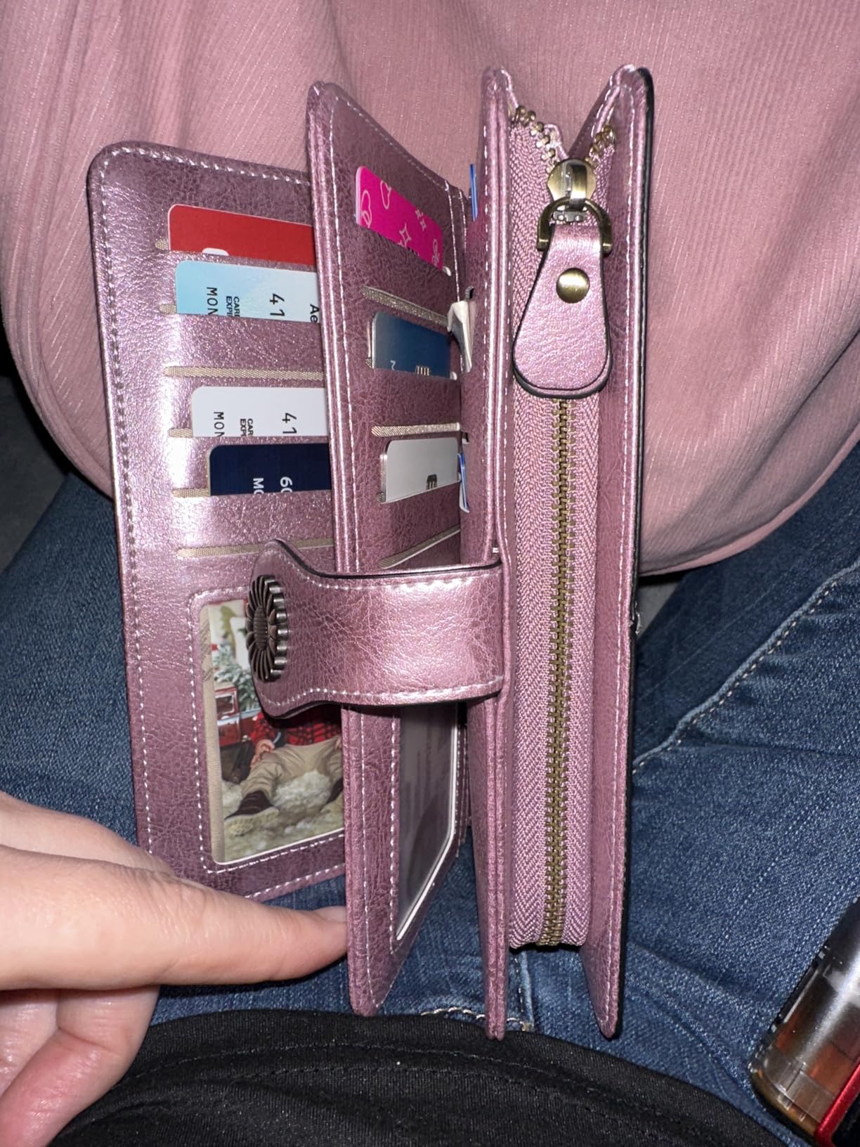 Wallets for Women Leather Credit Card Holder with RFID Blocking Large Capacity Wristlet customer photo 2