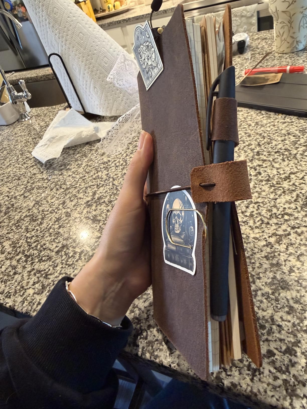 newestor Refillable Leather Journal Travelers Notebook - 8.5 x 4.5 Travel Diary with 5 Inserts + Pen Holder and Binder Clip, Standard Size, Brown customer photo 1