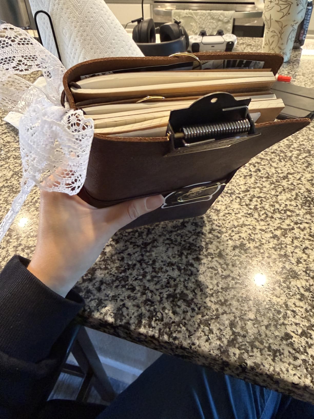 newestor Refillable Leather Journal Travelers Notebook - 8.5 x 4.5 Travel Diary with 5 Inserts + Pen Holder and Binder Clip, Standard Size, Brown customer photo 2