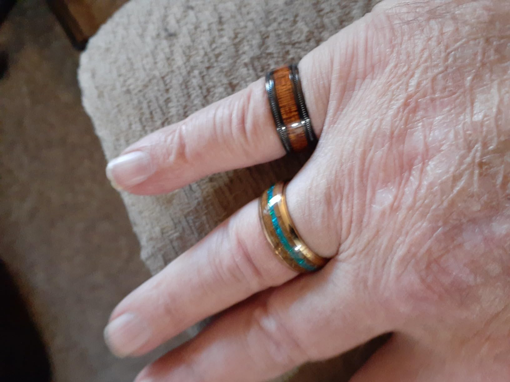 King Will Titanium Wedding Band for Men 7-8mm Black/Silver/Gold Titanium Ring with Koa/Maple Wood Inlay customer photo 1