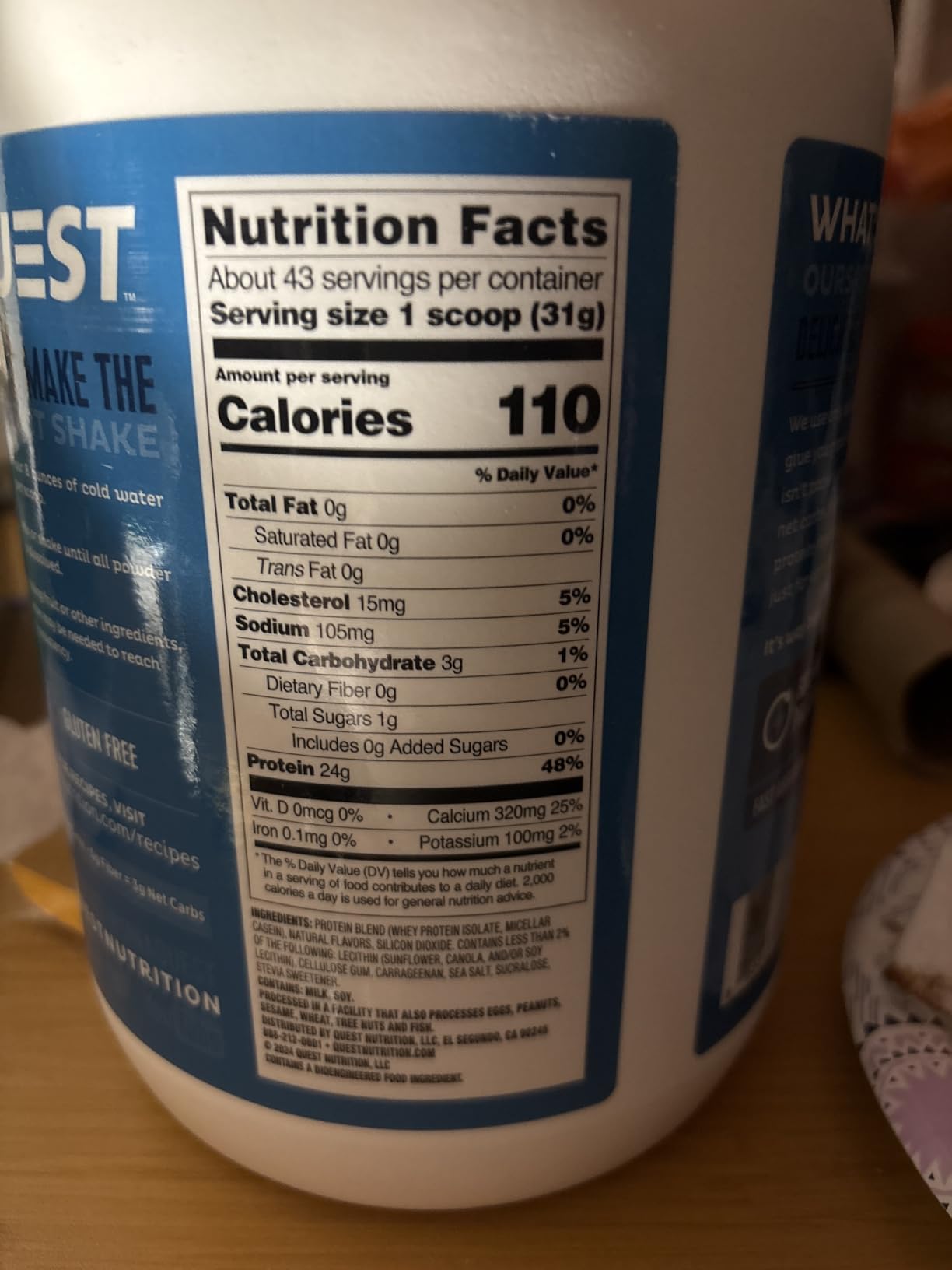 Quest Nutrition Vanilla Milkshake Protein Powder, 24g of Protein, 1g of Sugar, Low Carb, Gluten Free, 3 Pound, 43 Servings customer photo 2