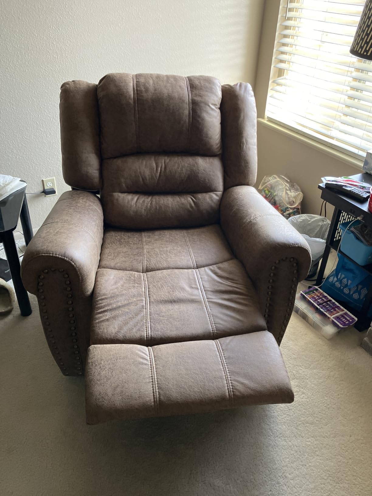CANMOV Leather Recliner Chair, Classic and Traditional Manual Recliner Chair with Comfortable Arms and Back Single Sofa for Living Room, Nut Brown customer photo 2