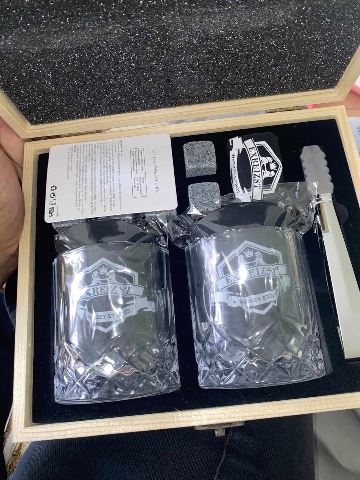 Whiskey Stones Gift Set - Whiskey Glass Set of 2 - Granite Chilling Whiskey Rocks - Scotch Bourbon Gifts for Men customer photo 1