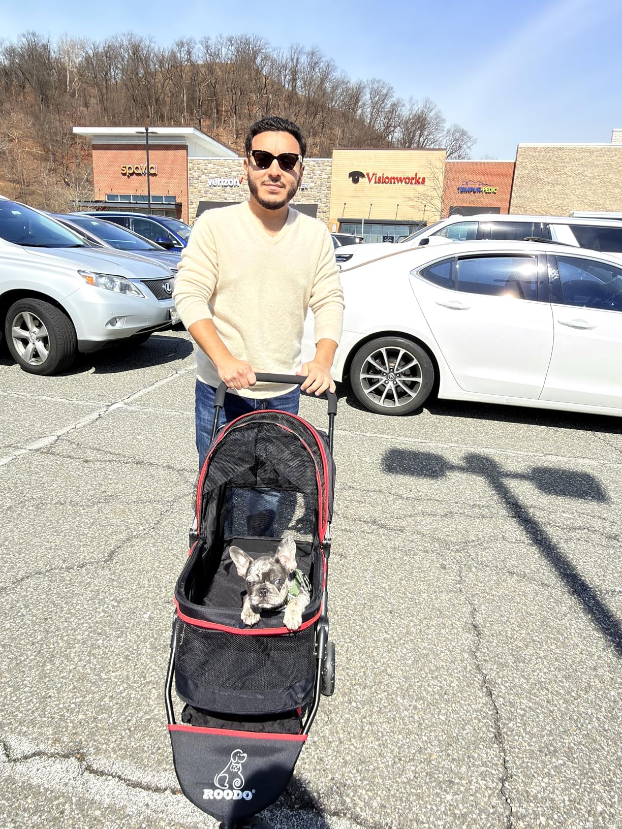 ROODO Escort 3 Wheel Dog Cat Pet Stroller for Small/Medium Dogs Cats Best Lightweight Foldable Portable Compact Jogger Travel All Terrain Pet Gear System Puppy Doggie Bunny Kitty Stroller(Black) customer photo 1