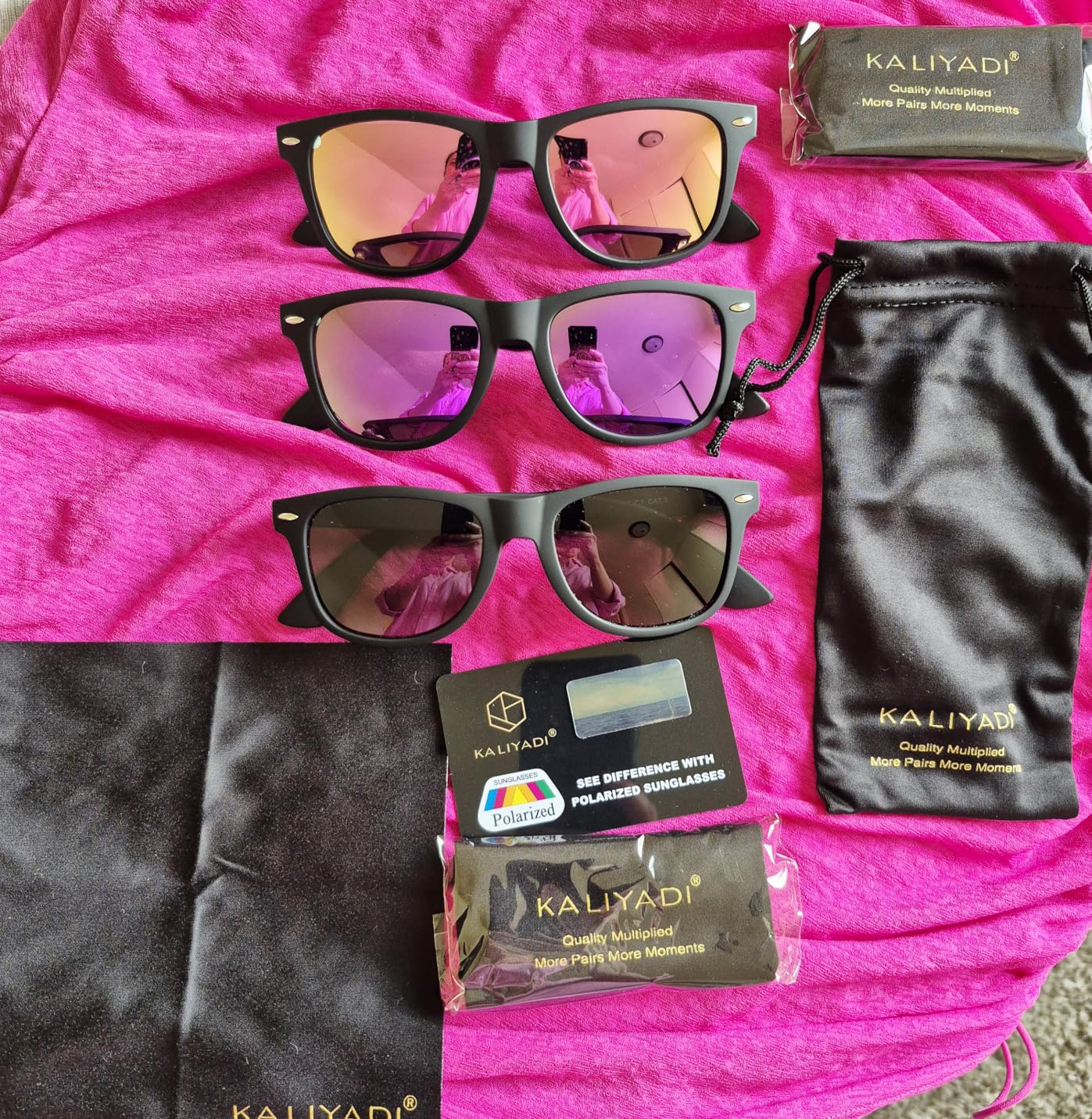 KALIYADI Polarized Sunglasses for Men and Women Matte Finish Sun glasses Color Mirror Lens UV Blocking (3 Pack) customer photo 1