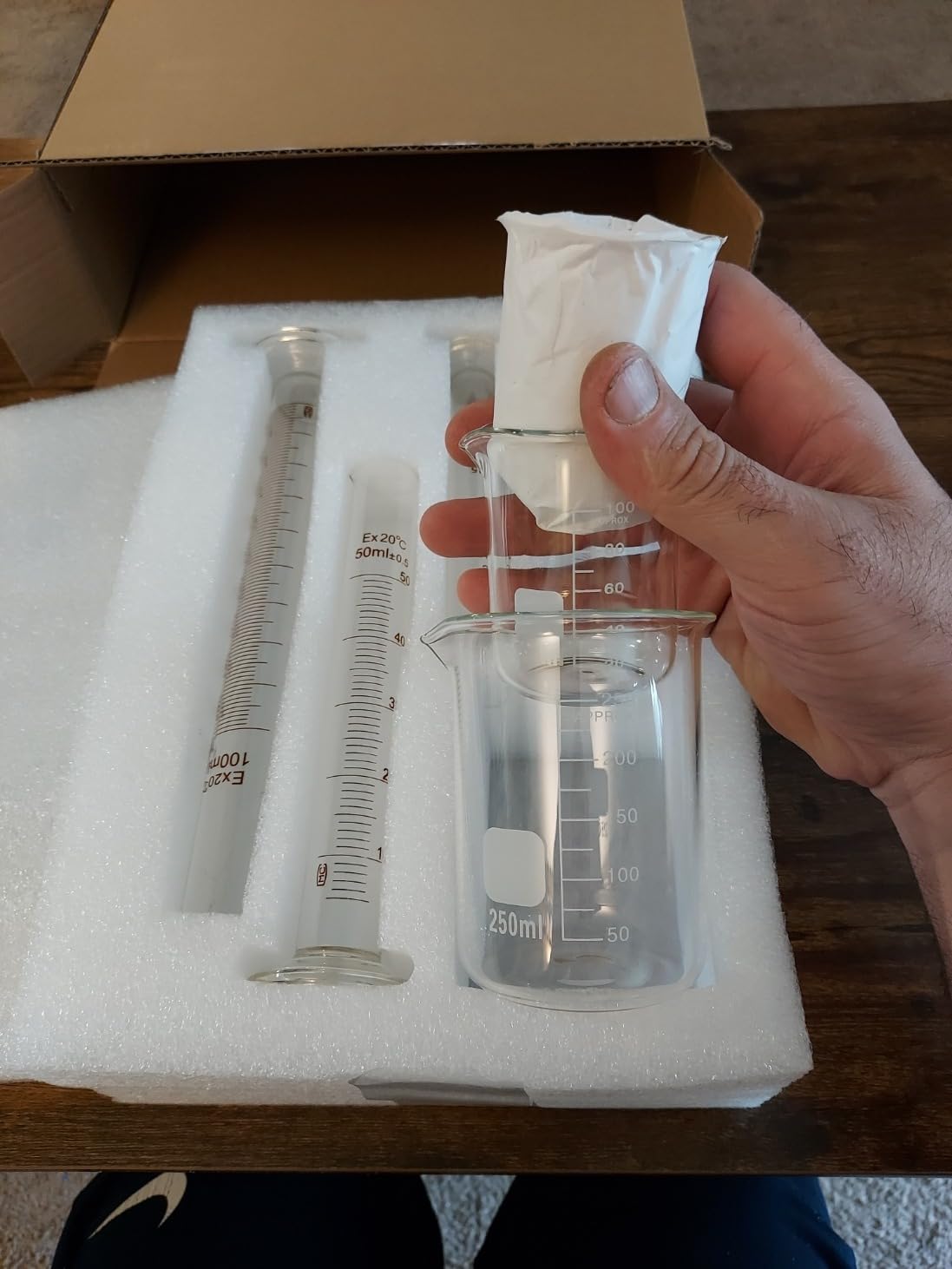 SUPERLELE Glass Graduated Cylinder Set 10ml 25ml 50ml 100ml, Thick Glass Beaker Set 50ml 100ml 250ml with 2 Droppers customer photo 2