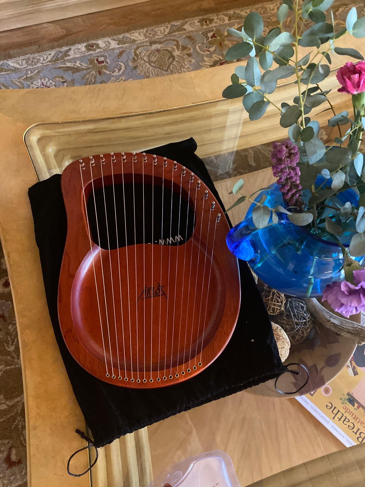 7 String Lyre Harp, AKLOT 7 Metal Strings Lye Harp Bone Saddle Mahogany with Tuning Wrench and Black Gig Bag customer photo 1