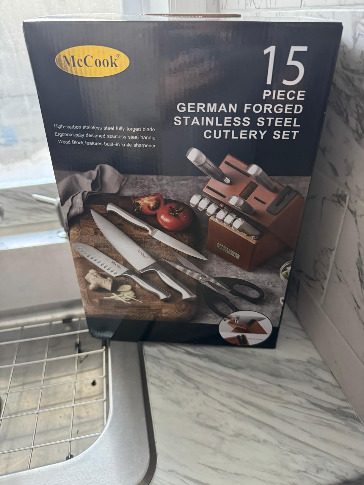 McCook Knife Sets, German Stainless Steel Kitchen Knife Block Sets with Built-in Sharpener customer photo 2