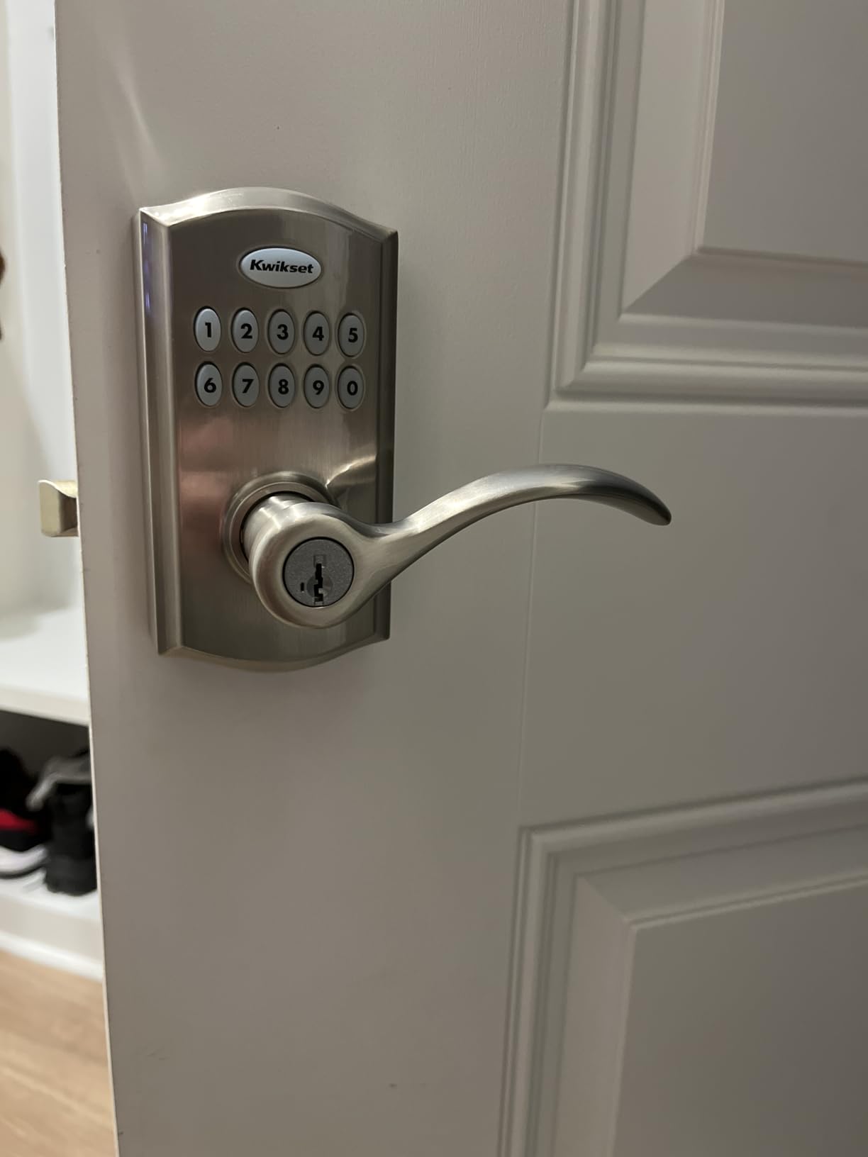 Kwikset SmartCode 955 Pembroke Light Commercial 10-Button Keypad Electronic Lever, Convenient Keyless Entry, 3-Year Battery Life and High Traffic Durability in Satin Nickel customer photo 1