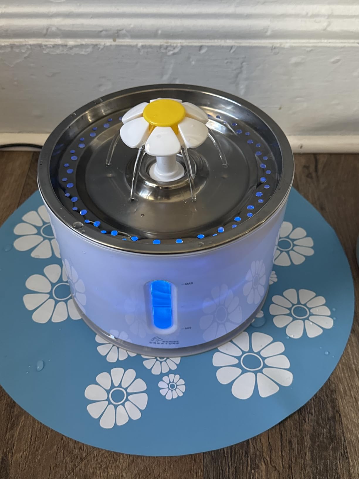 Wonder Creature Cat Water Fountain Stainless Steel, 81oz/2.4L Cat Fountain with Water Level Window and LED Light for Water Shortage Alert, Cat and Dog Fountain with 3 Filters and 1 Mat customer photo 2