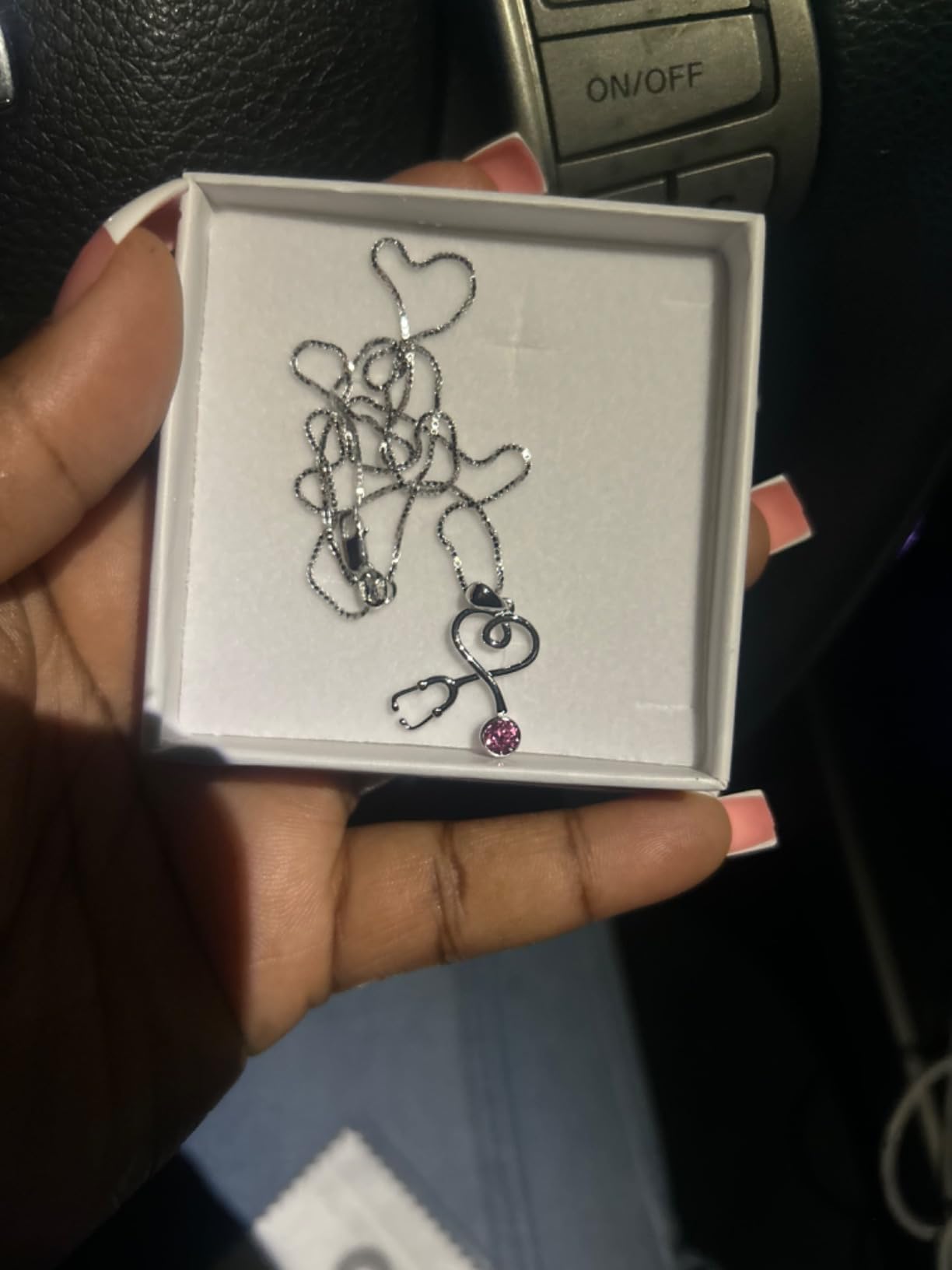 Stethoscope Necklace 925 Sterling Silver Embellished with 12 Months Birthstone Crystals from Austria, Graduation Gifts Medical Jewelry for Doctor Nurse Medical Student RN customer photo 1