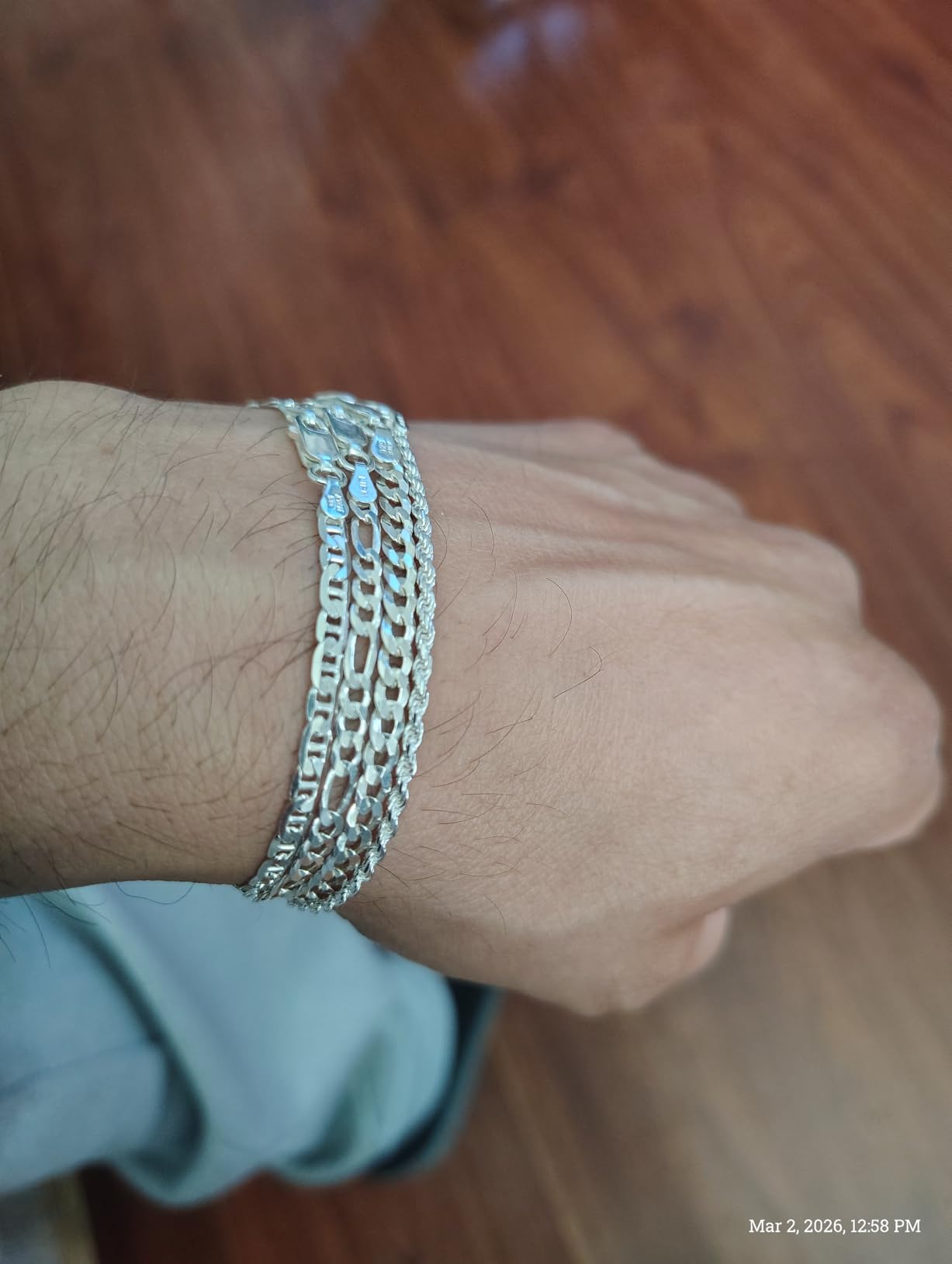 Solid 925 Sterling Silver Italian 2mm, 3mm Diamond-Cut Braided Rope Chain Bracelet for Women Men, Made in Italy customer photo 2