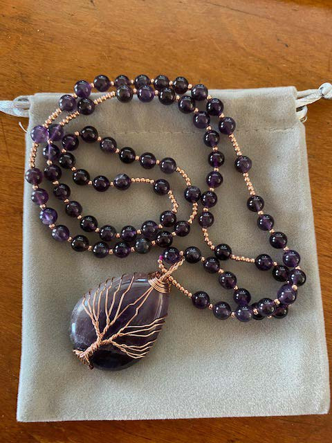 Healing Crystal Amethyst Necklace Natural Stone Beads Life Tree Wire Wrapped Teardrop Gemstone Pendant customer photo 1