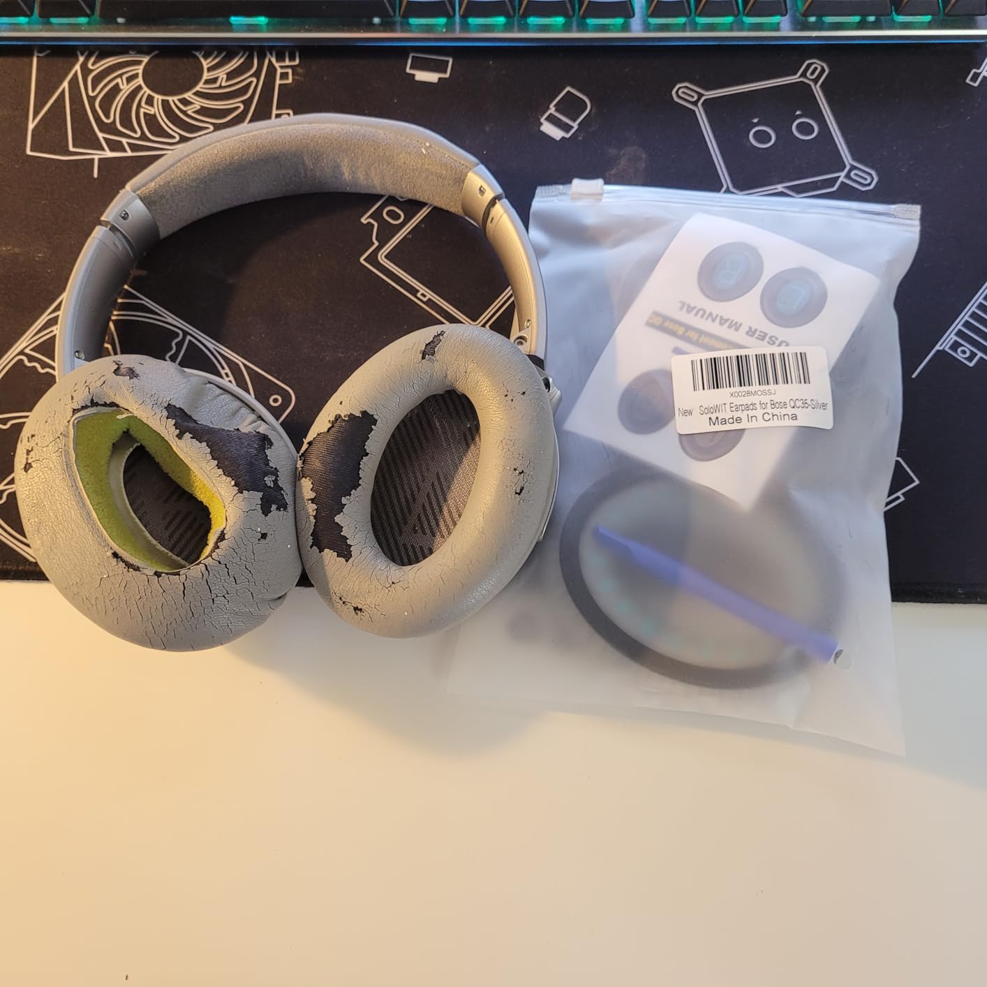 SoloWIT Replacement Earpads for Bose QC35/QC35 II Over-Ear Headphones, Softer Leather, Noise Isolation Foam - PL Silver customer photo 1