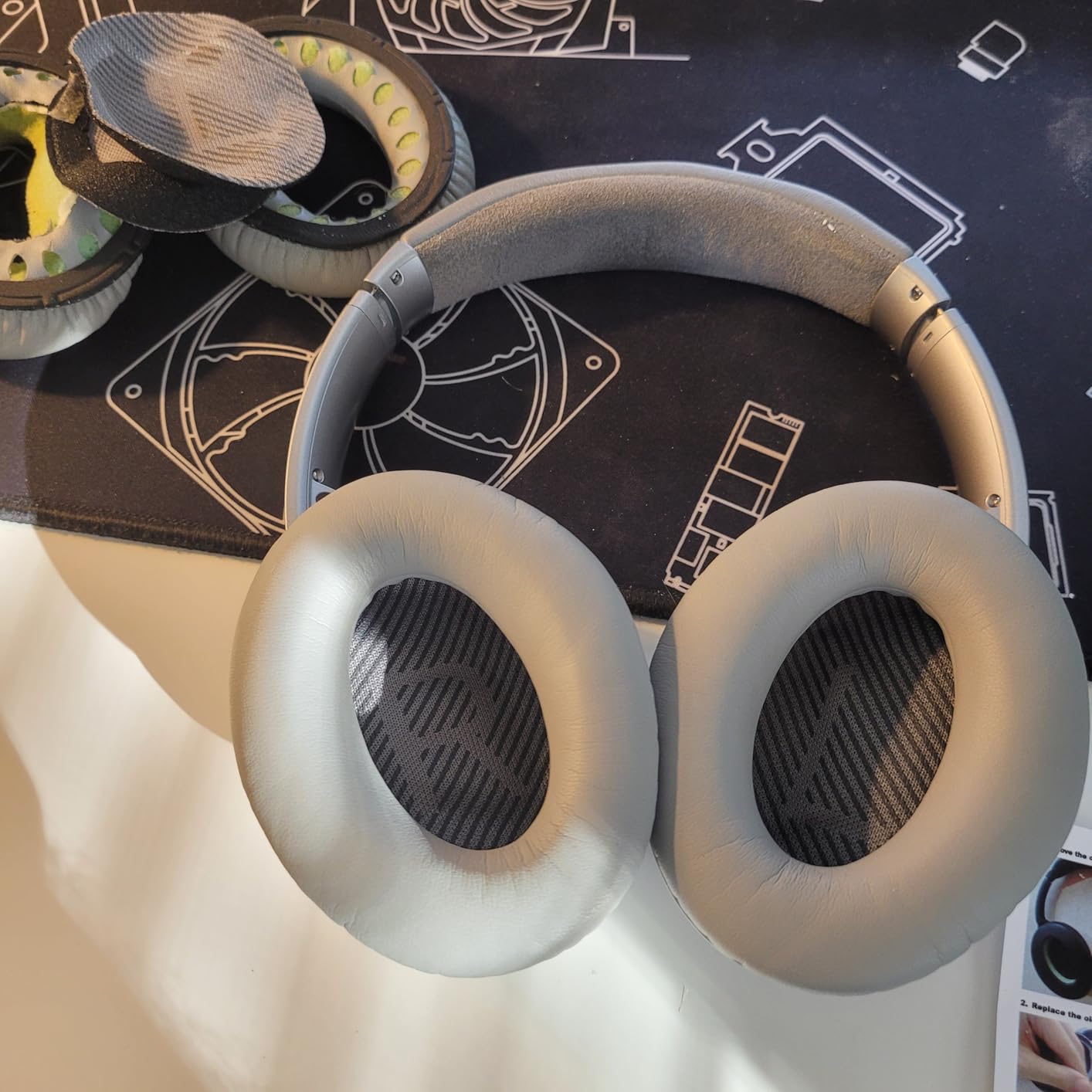 SoloWIT Replacement Earpads for Bose QC35/QC35 II Over-Ear Headphones, Softer Leather, Noise Isolation Foam - PL Silver customer photo 2