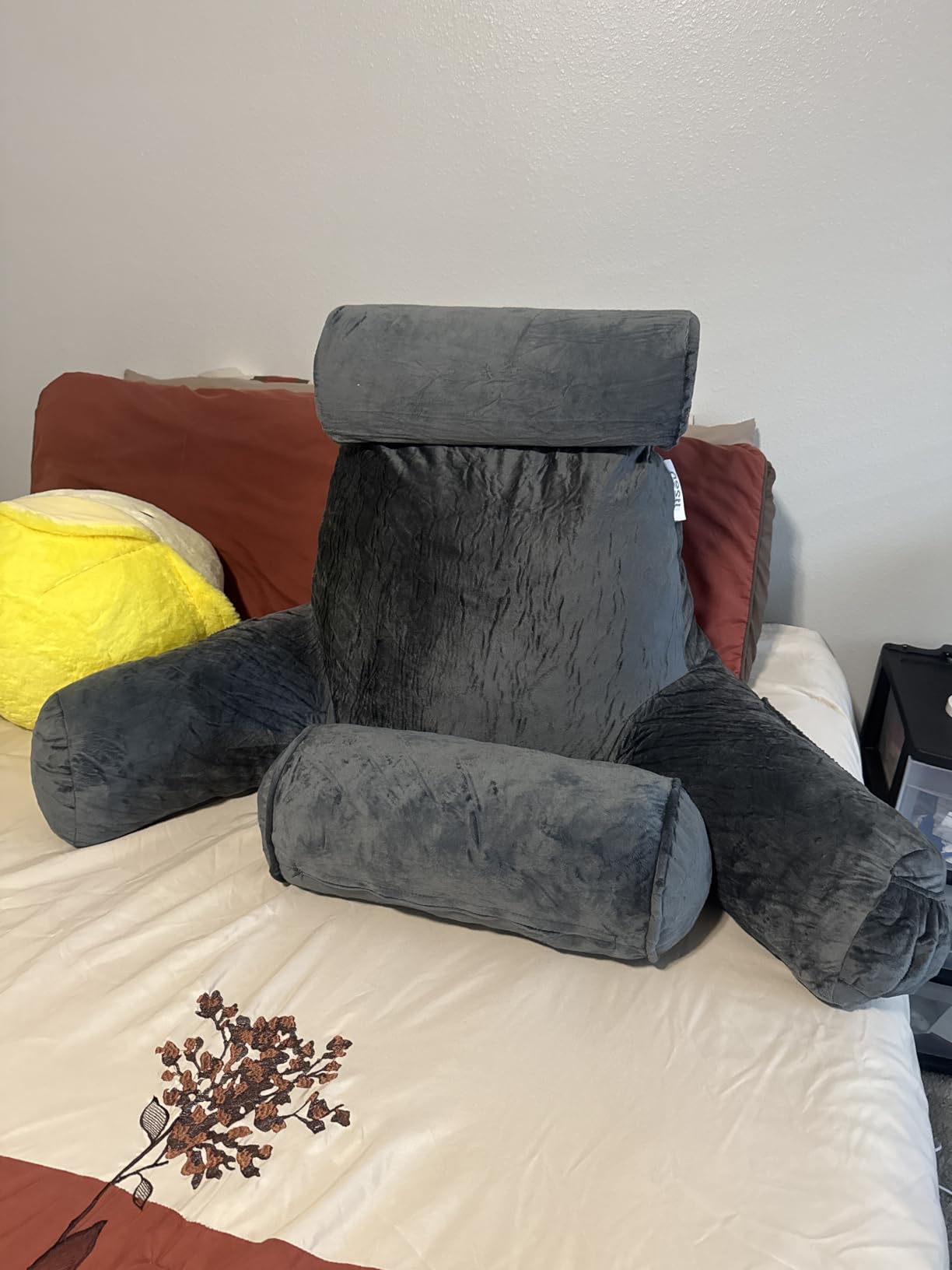 Nestl Reading Pillow with Shredded Memory Foam, Designed for Sitting Up in Bed and Couch, Back and Arms Adjustable Support for Adult & Teens, with Washable Cover Dark Grey customer photo 2