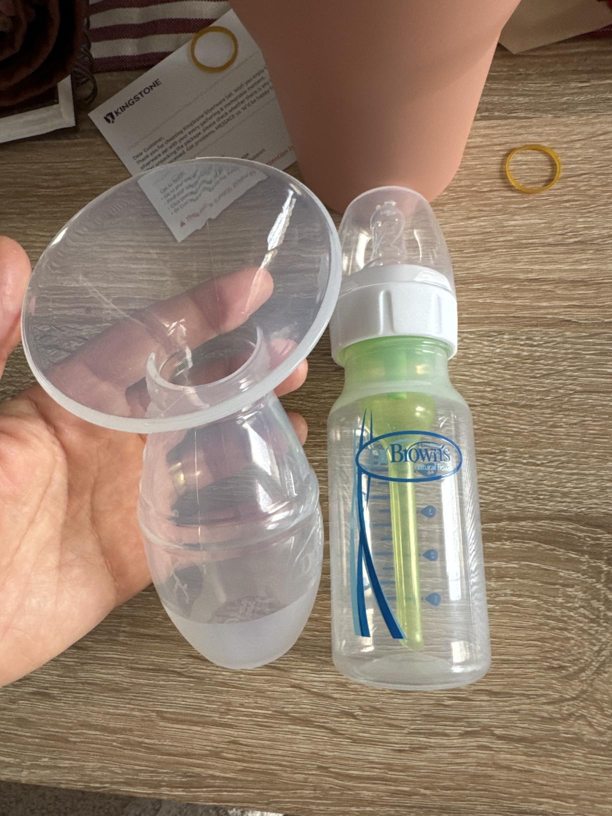Dr. Brown's 100% Silicone One-Piece Breast Pump, Hands-Free Breast Milk Collector with Anti-Colic Options+ Baby Bottle, 4 oz with Slow Flow Nipple, Travel Lid and Travel Bag customer photo 2
